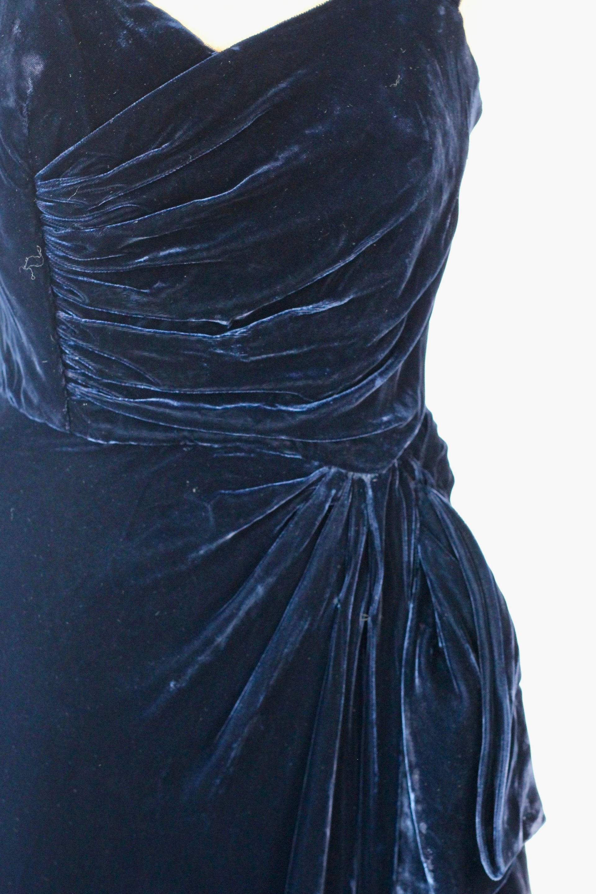 1950s Dark Blue Velvet Silk Dress//Size M