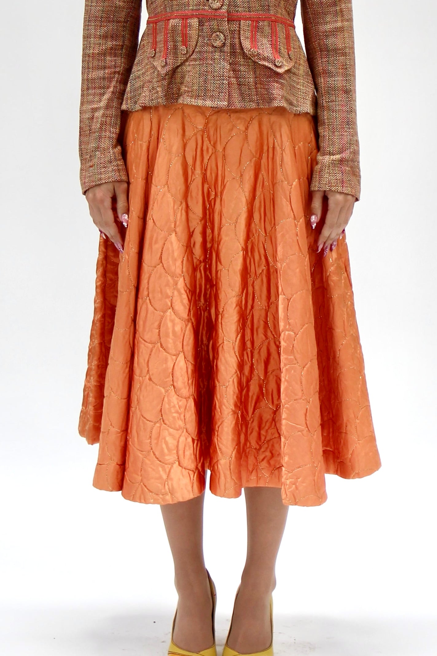 1950s Vintage Copper Quilted Circle Skirt//Size S