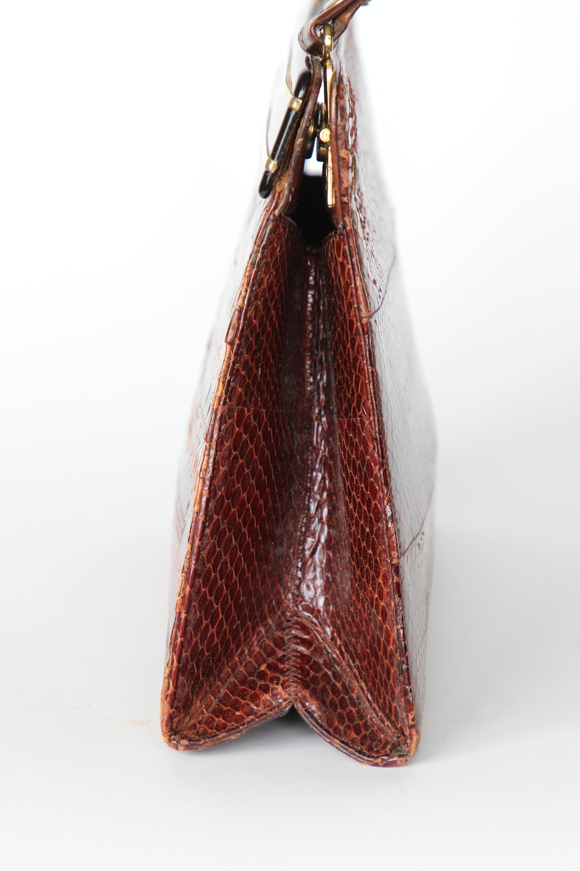 1950s 1960s Brown Snakeskin/Leather Top Handle Bag