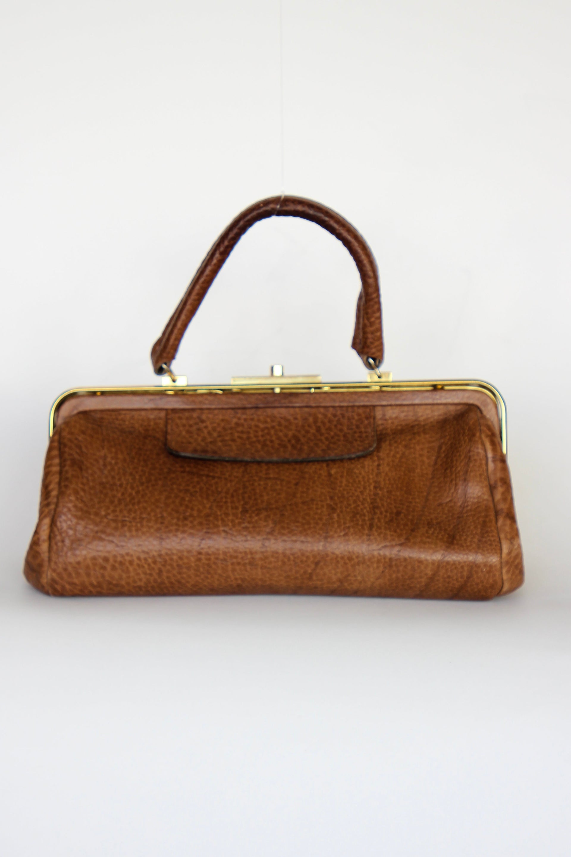 1960s Leather Top Handle Bag // Midwife Style Bag
