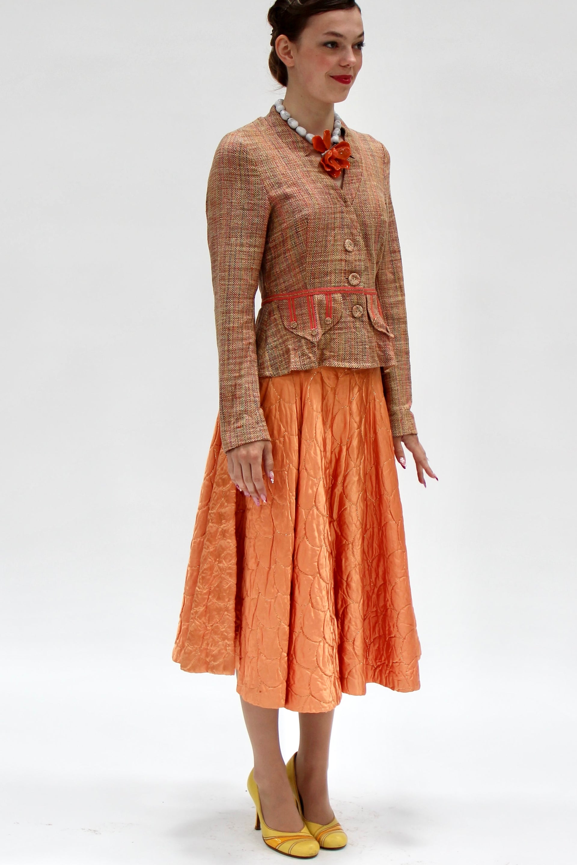 1950s Vintage Copper Quilted Circle Skirt//Size S