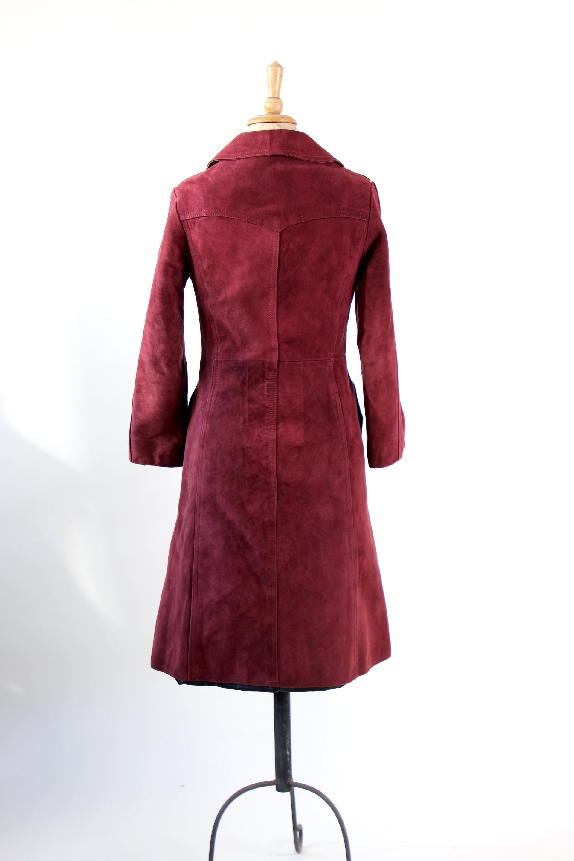 1960s Vintage Burgundy Suede Leather Coat // Size M