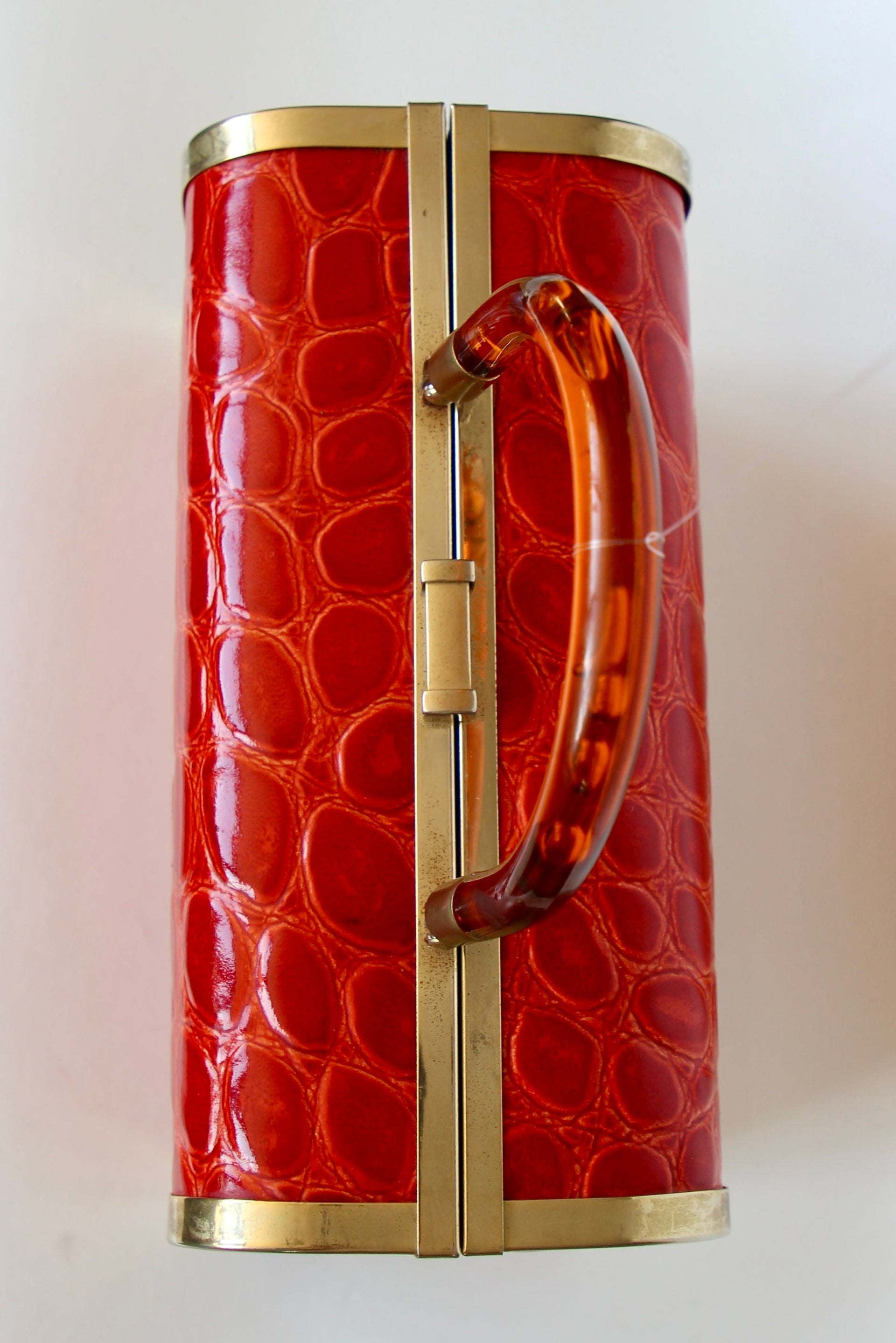 1950s 1960s Bright Red Leather Box Top Handle Bag/Purse