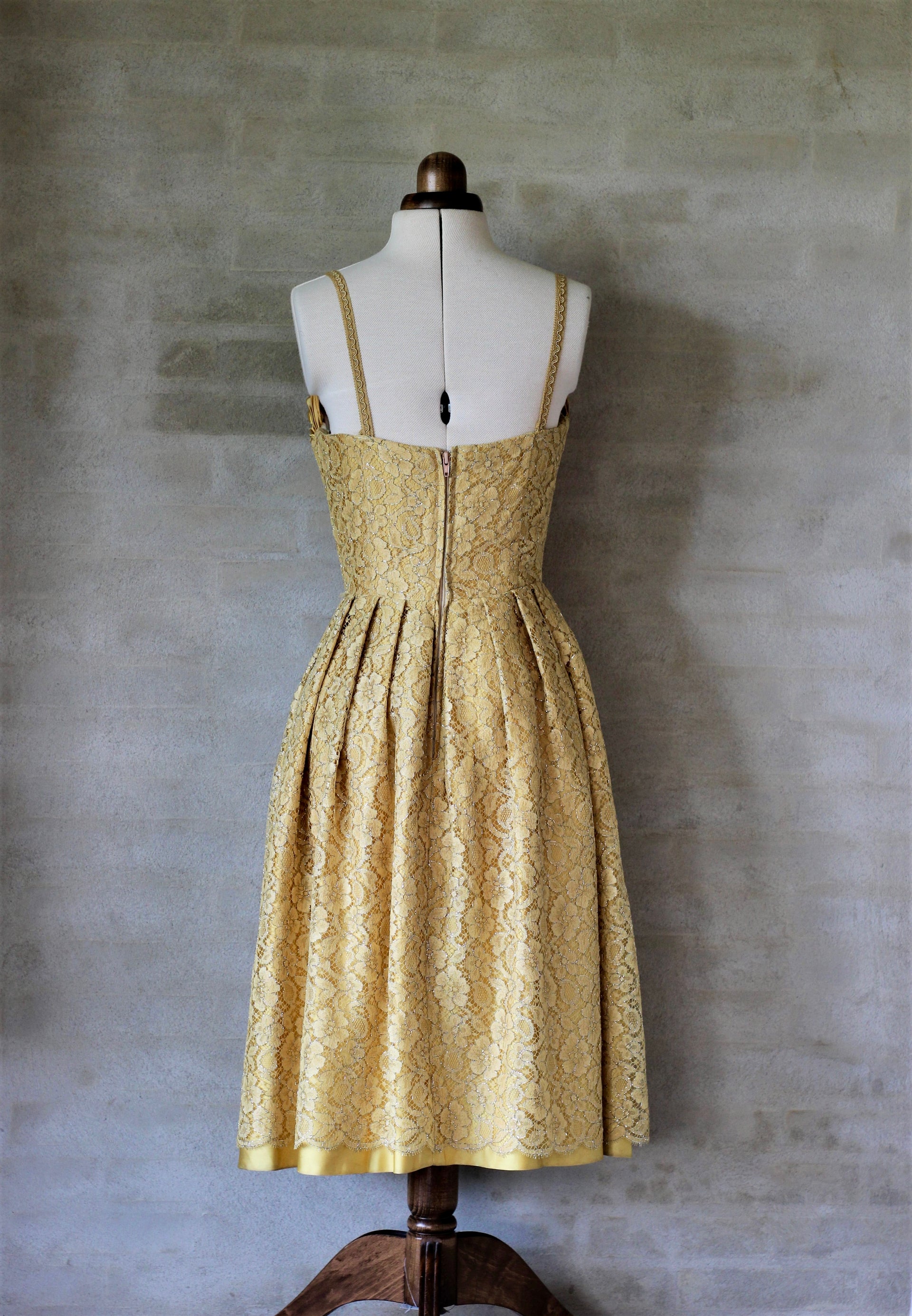 1950s Yellow Lace Dress