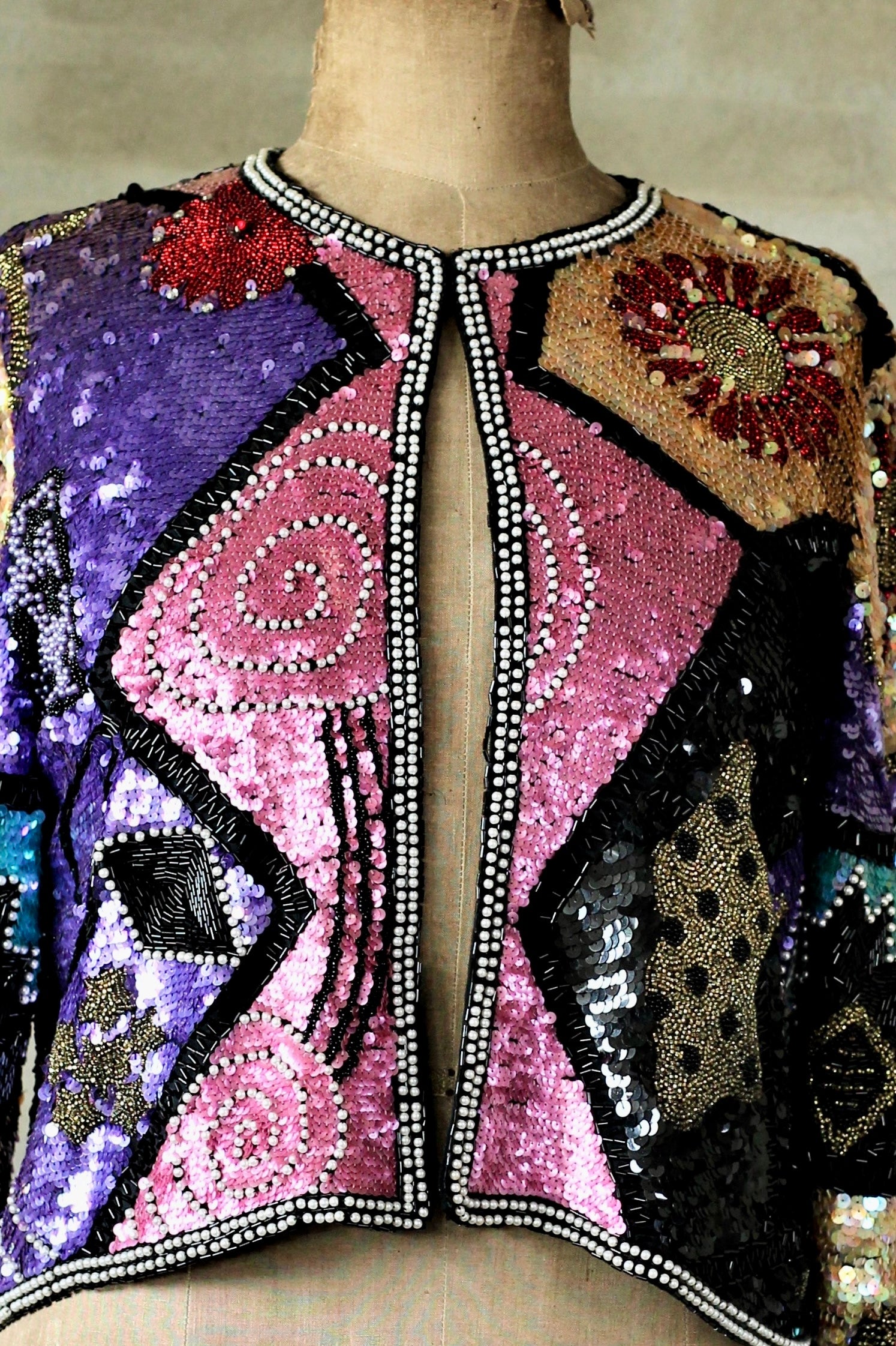 Vintage Beaded Sequin Jacket // Size M