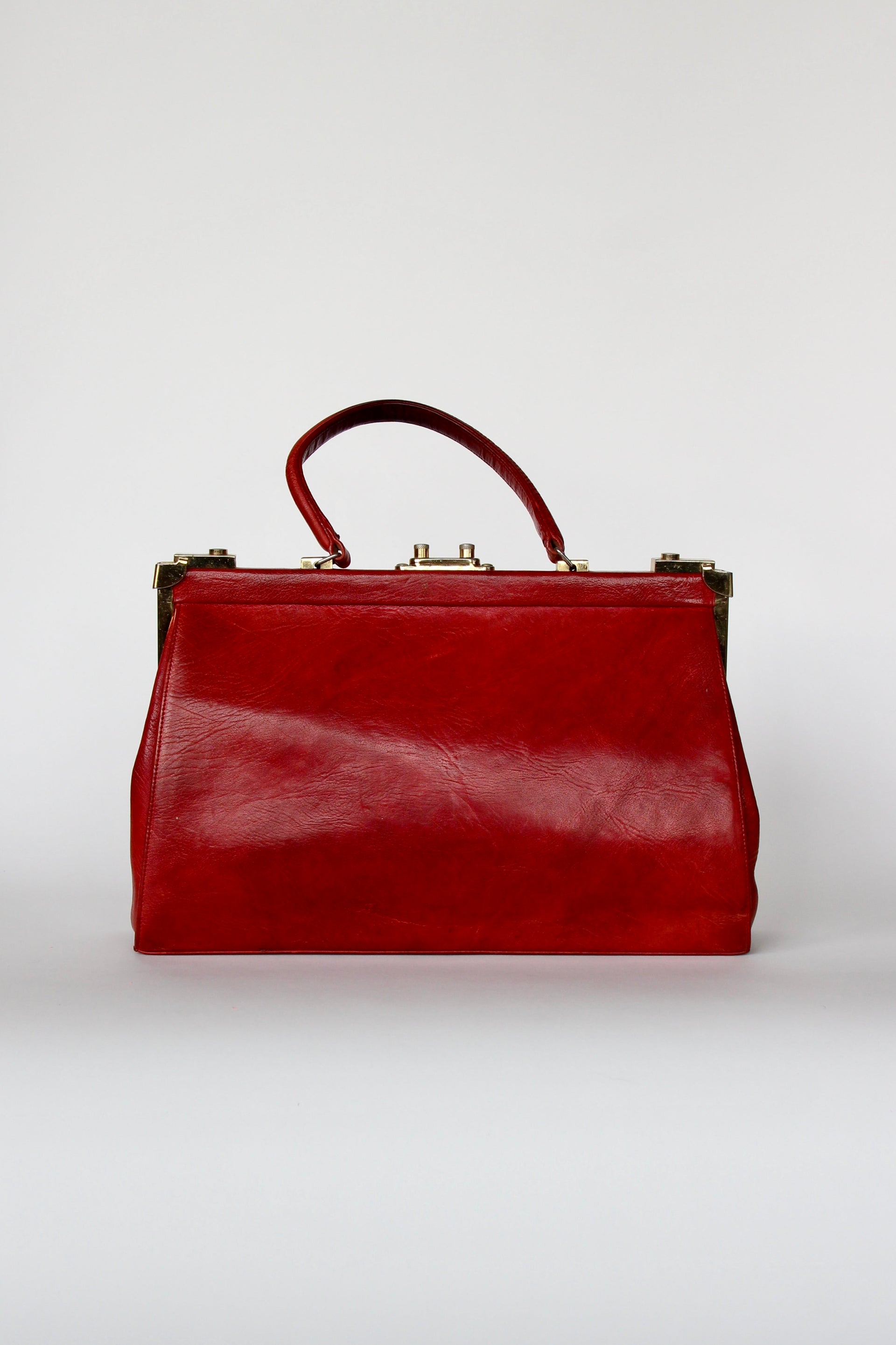 1960s Vintage Large Red Leather Top Handle Bag / Made in France