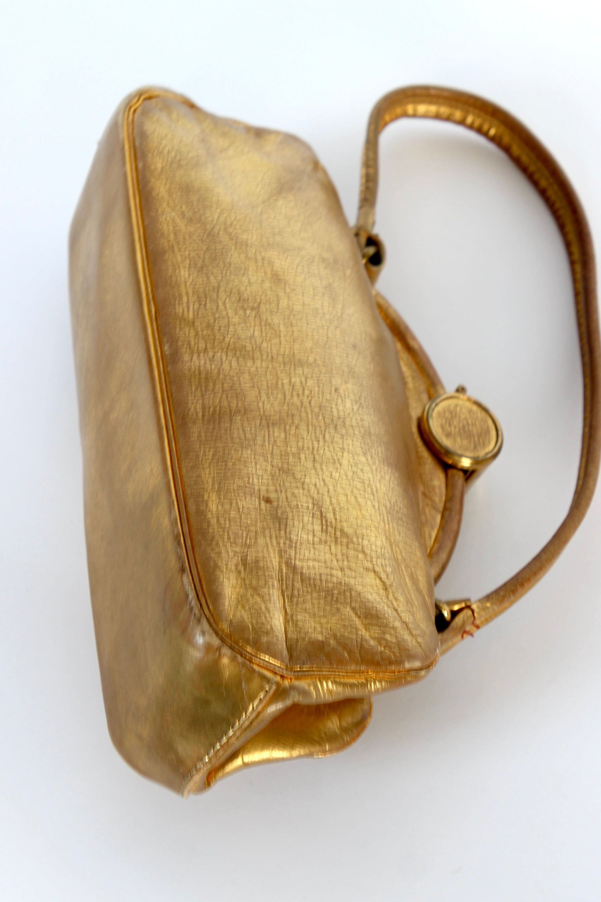 1950s 1960s Vintage Golden Leather Top handle Bag/Purse