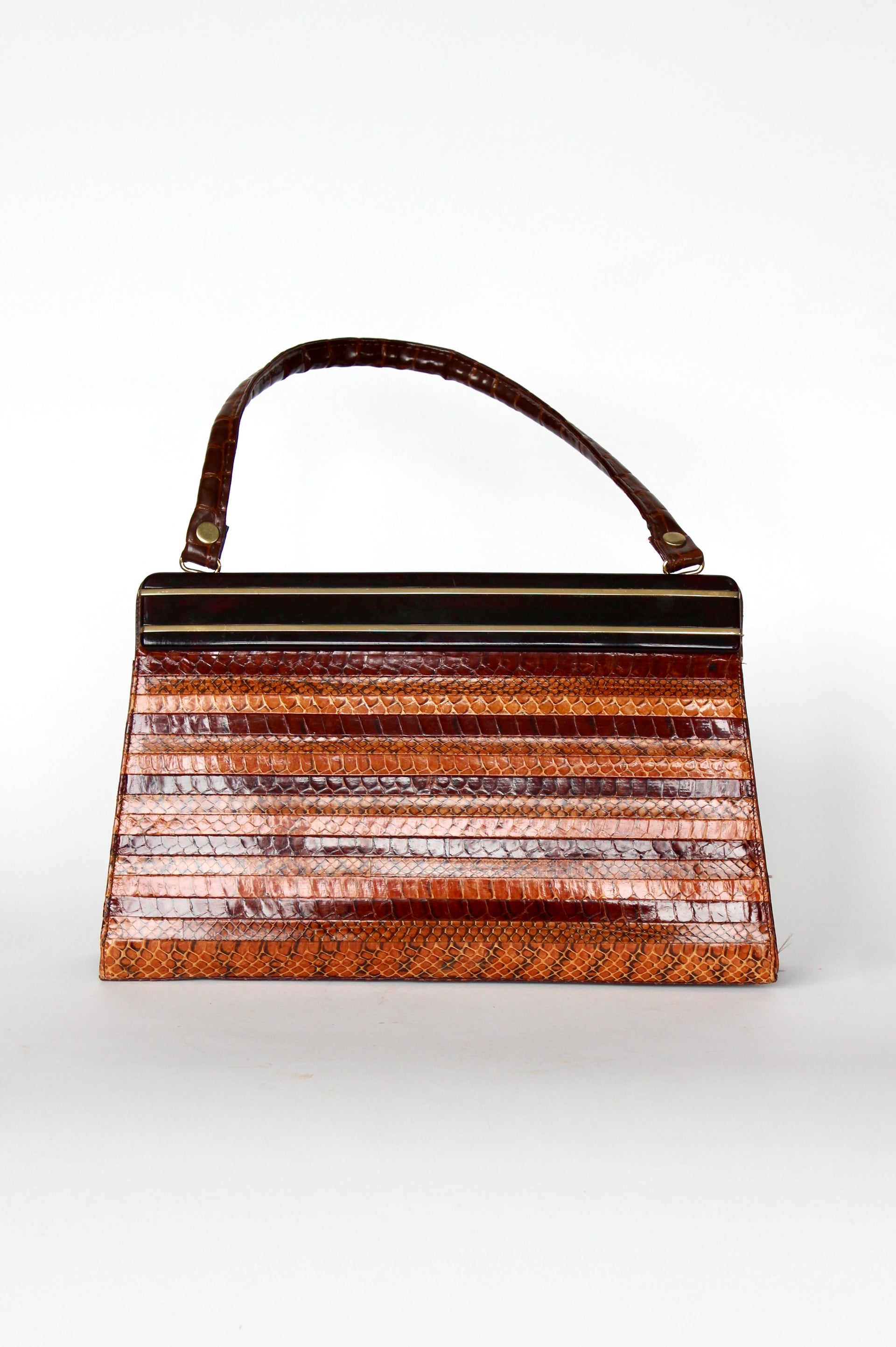 1950s 1960s Brown Snakeskin/Leather Top Handle Bag