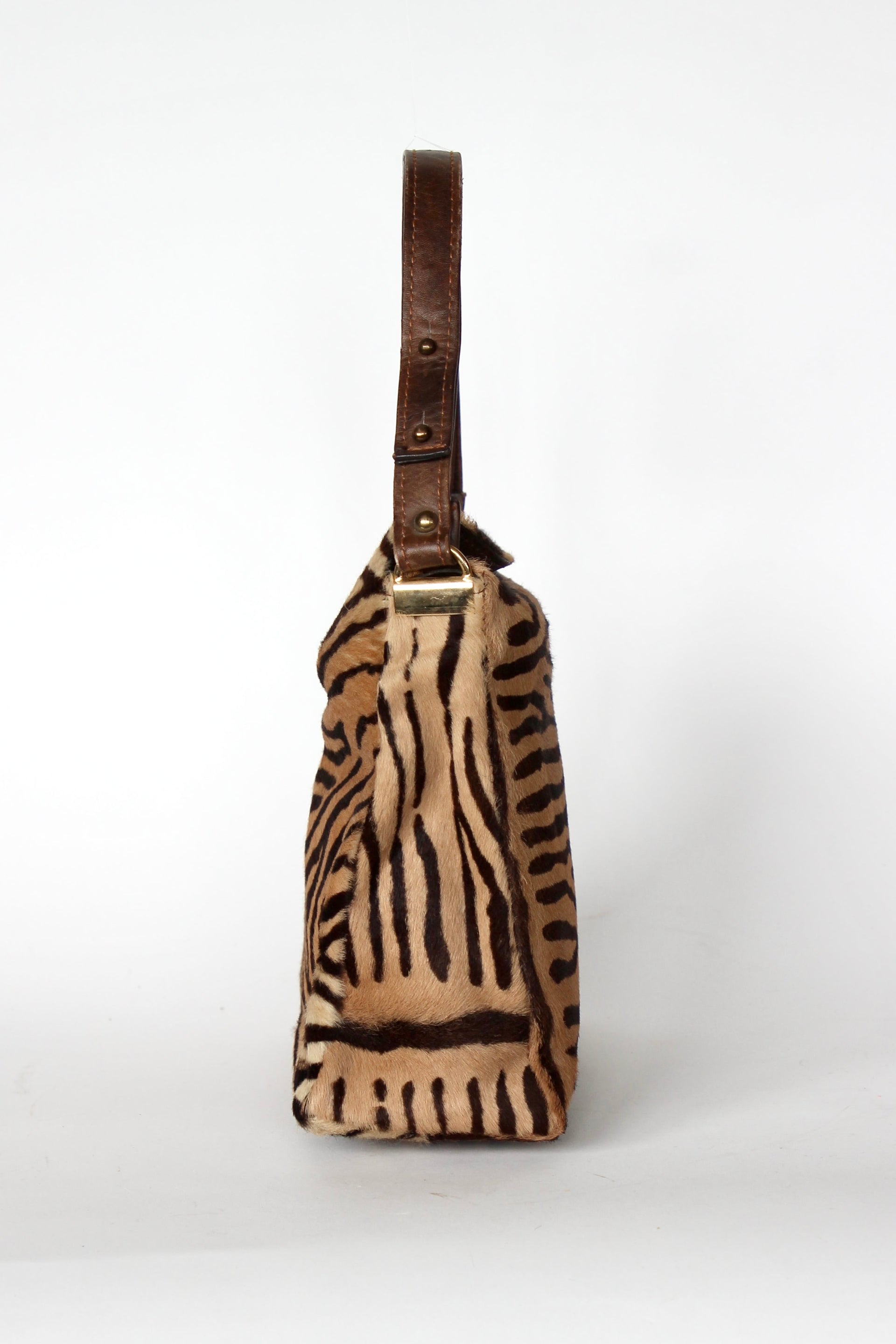 1960s Brown Fur Top Handle Bag with Tiger Pattern // Danish Design
