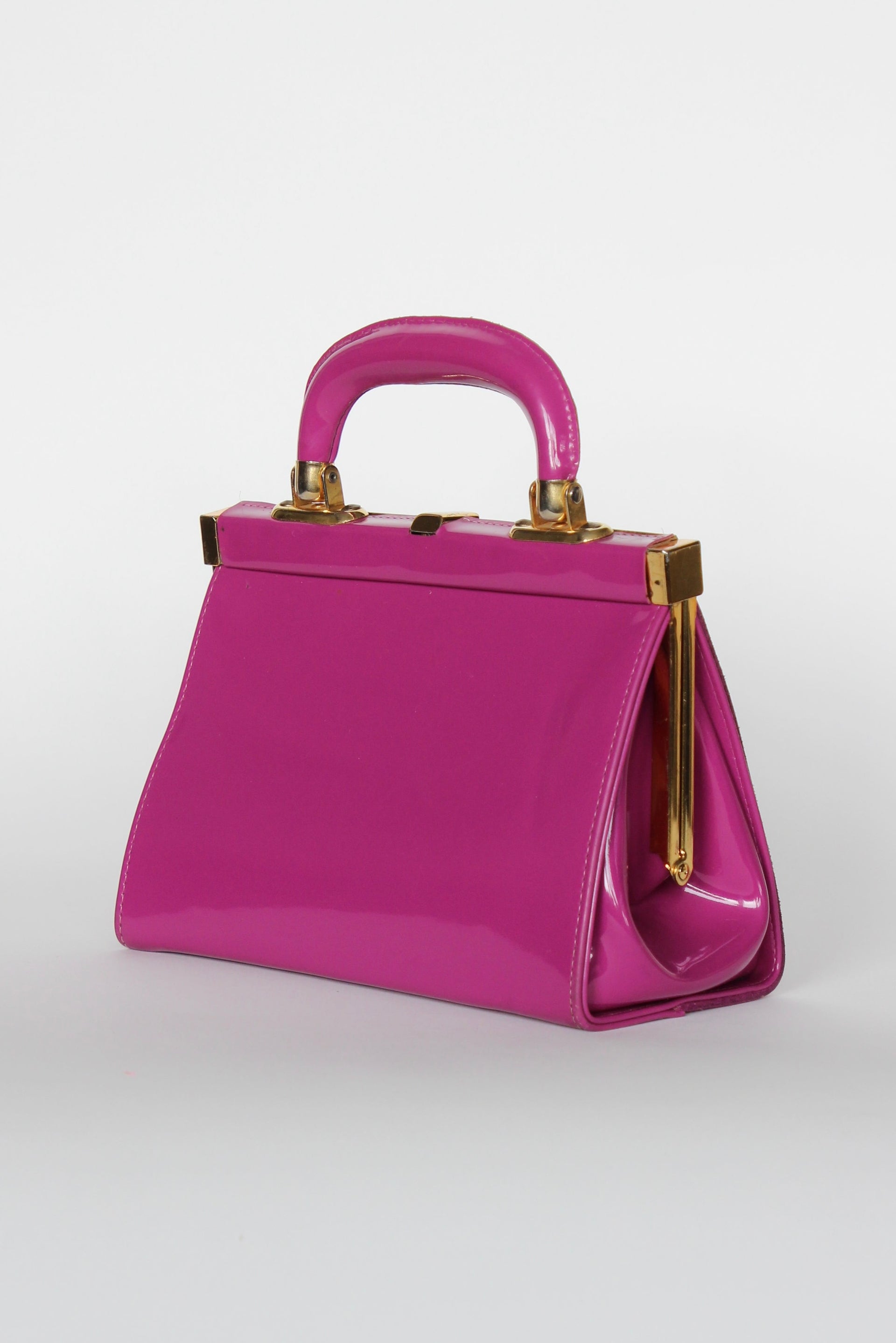 1960s Vintage Purple Sued and Vinyl Top Handle Bag/Purse with Golden Closure.