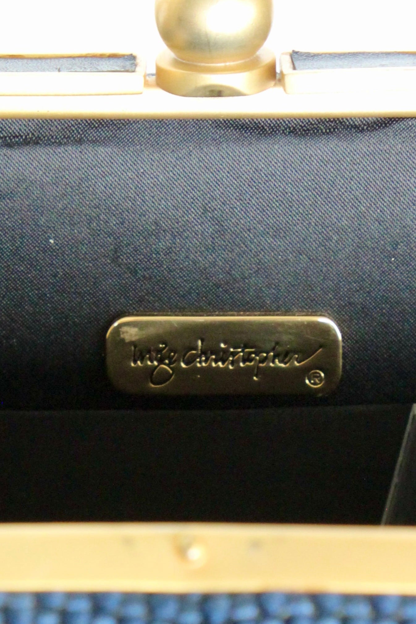 1950s 1960s Vintage Navy Blue Vinyl Top Handle Bag/Purse