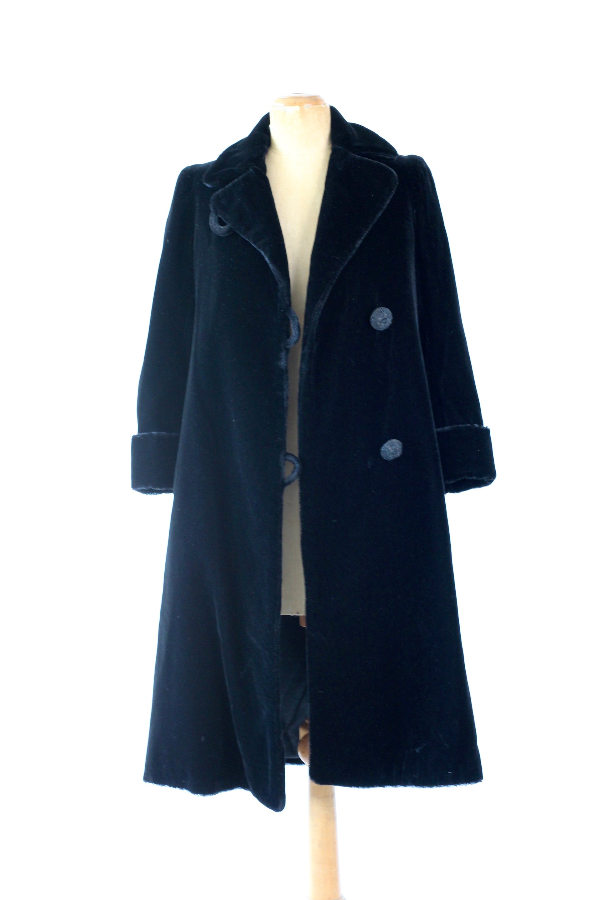 1920s Black Faux Fur Coat//Size M