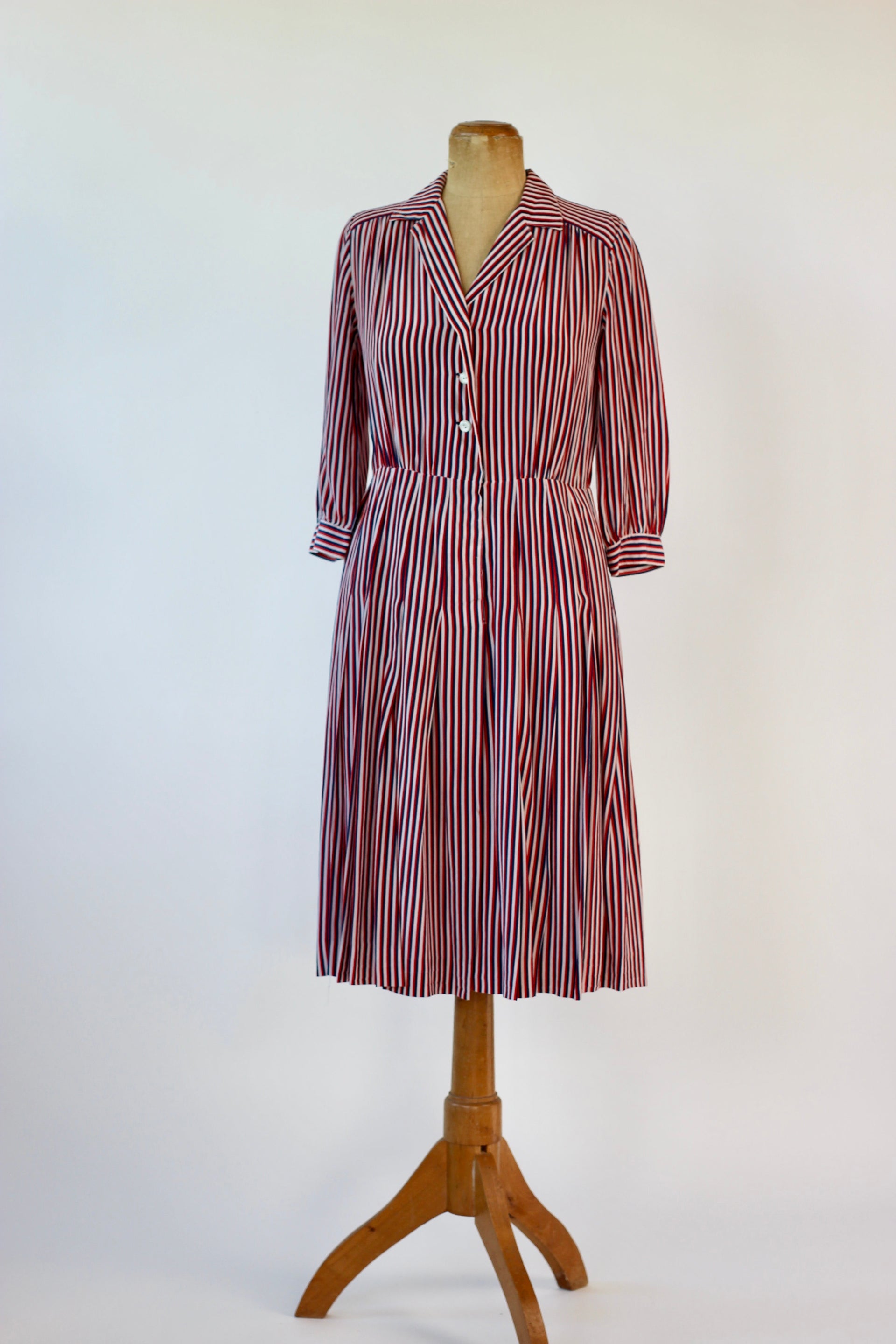 1940s Striped Silk Dress in Red, White and Blue // Size M