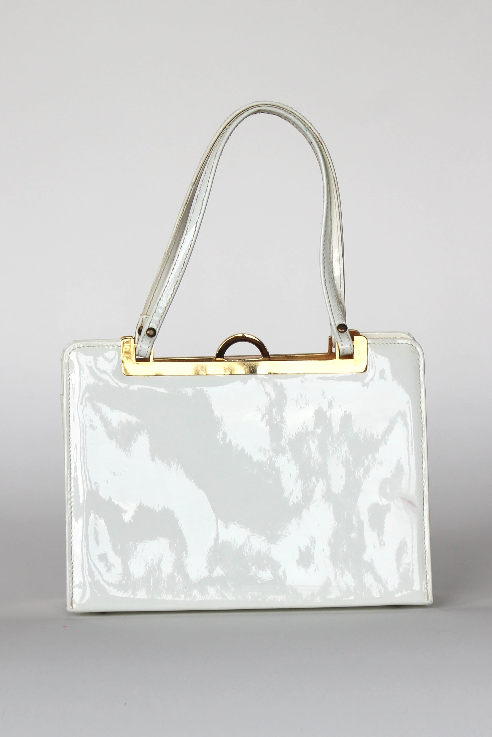 1960s Vintage White Patent Leather Top Handle Bag/Purse