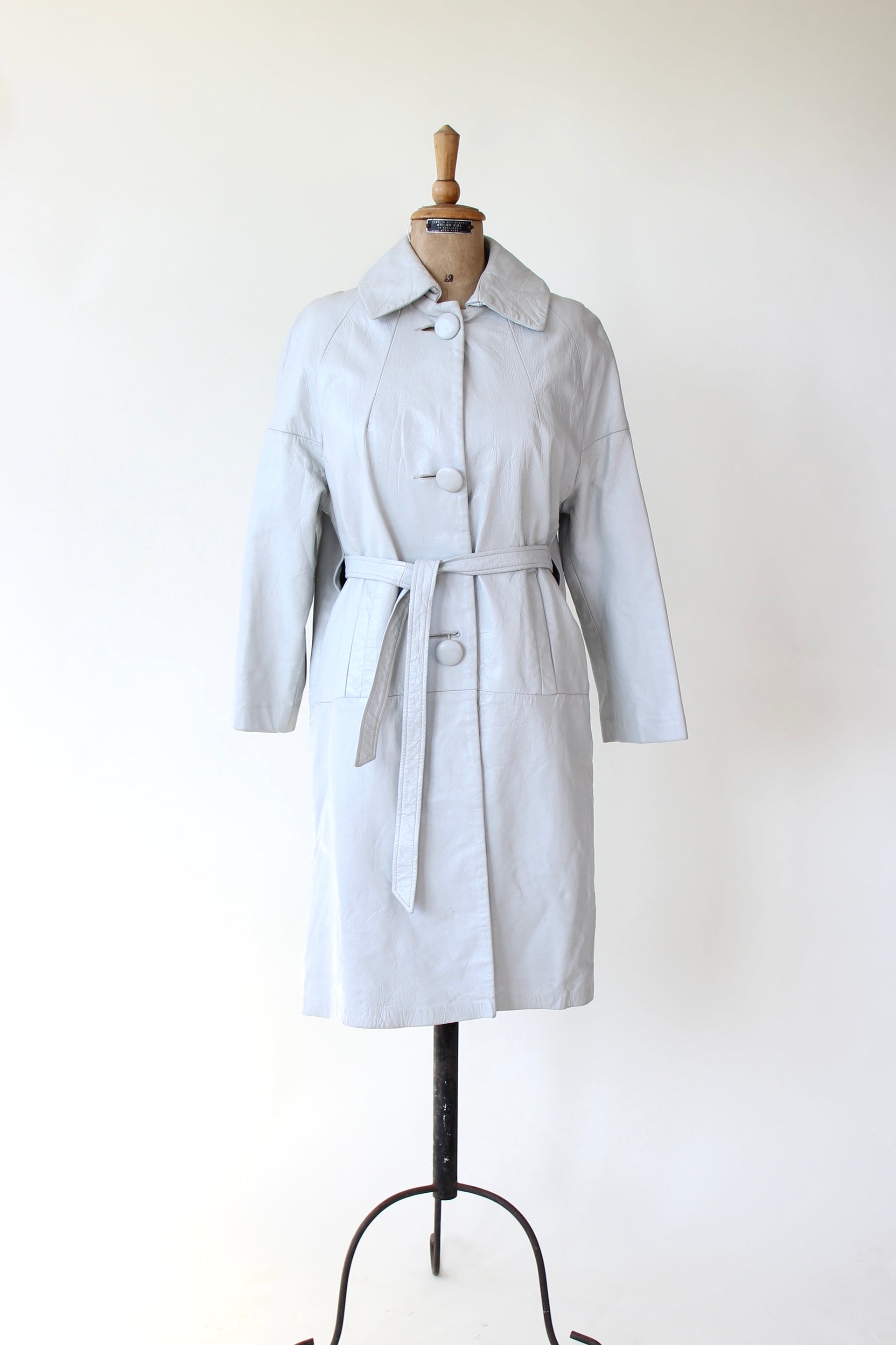 1950s Vintage Light Grey Leather Swing Coat // Size M/L
