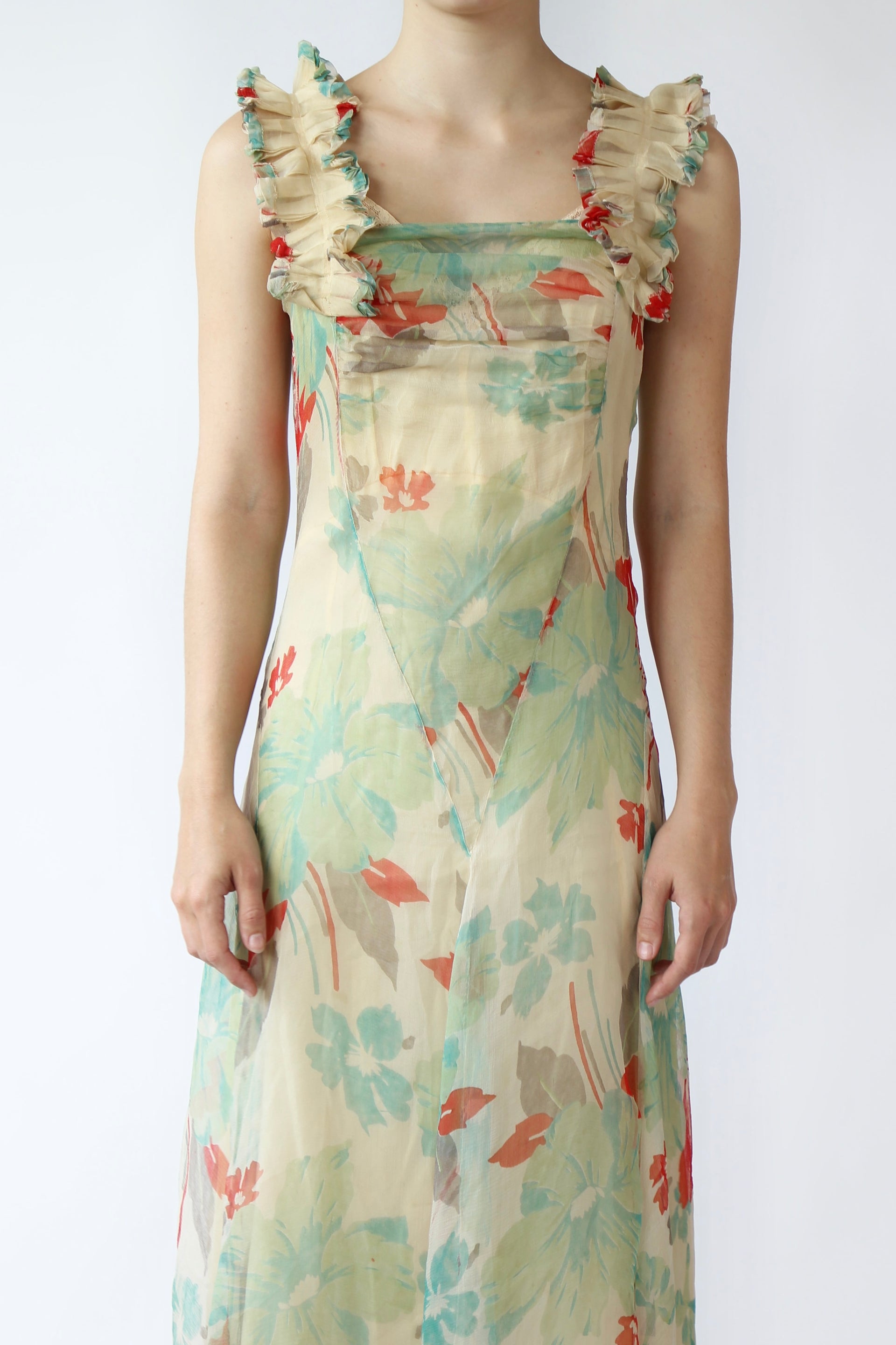 1920s 1930s Vintage Silk Chiffon Dress // Size XS