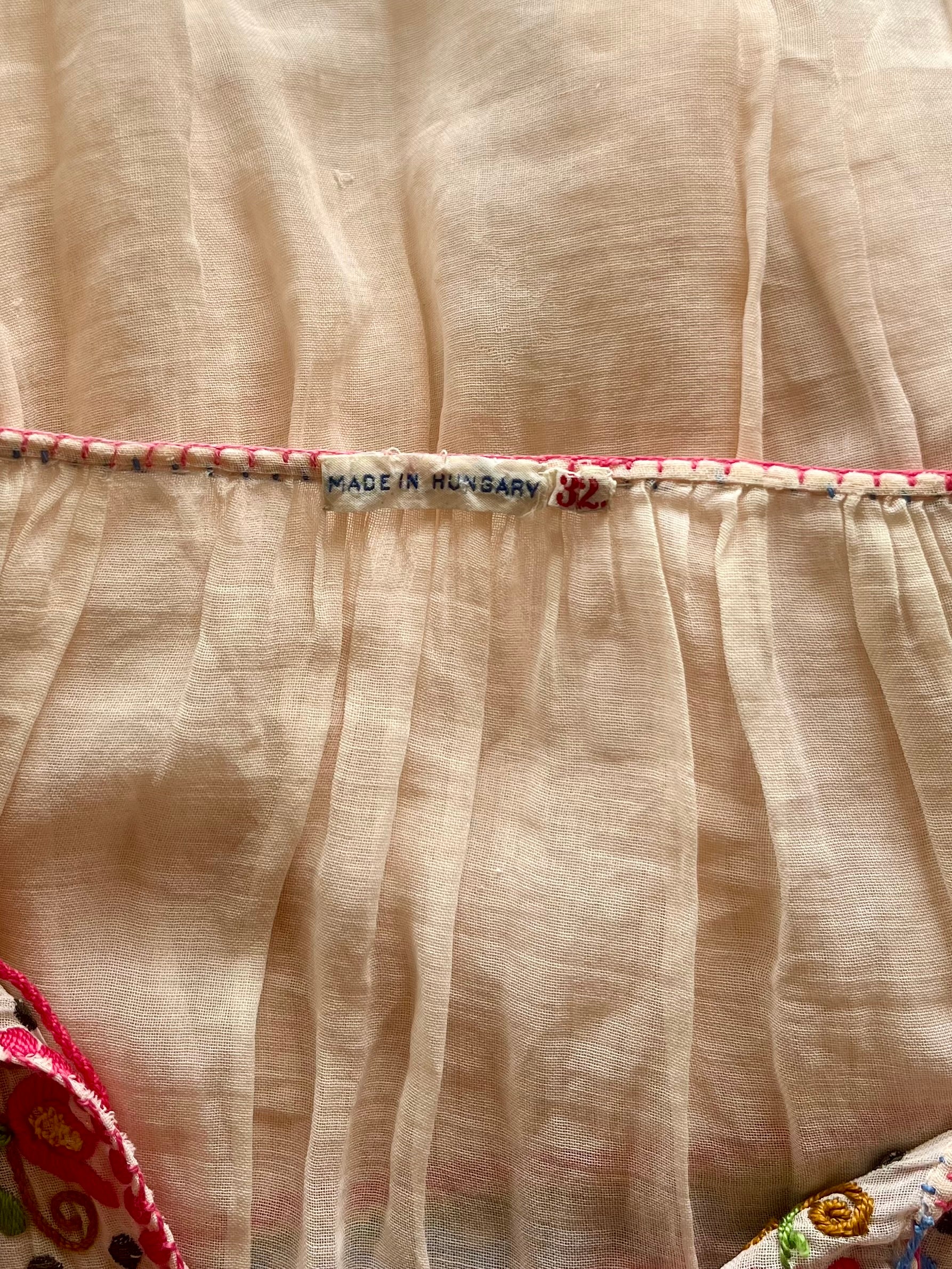 1920s 1930s Hungarian Embroidered Short Sleeve Pale Pink Top // Size XS/S