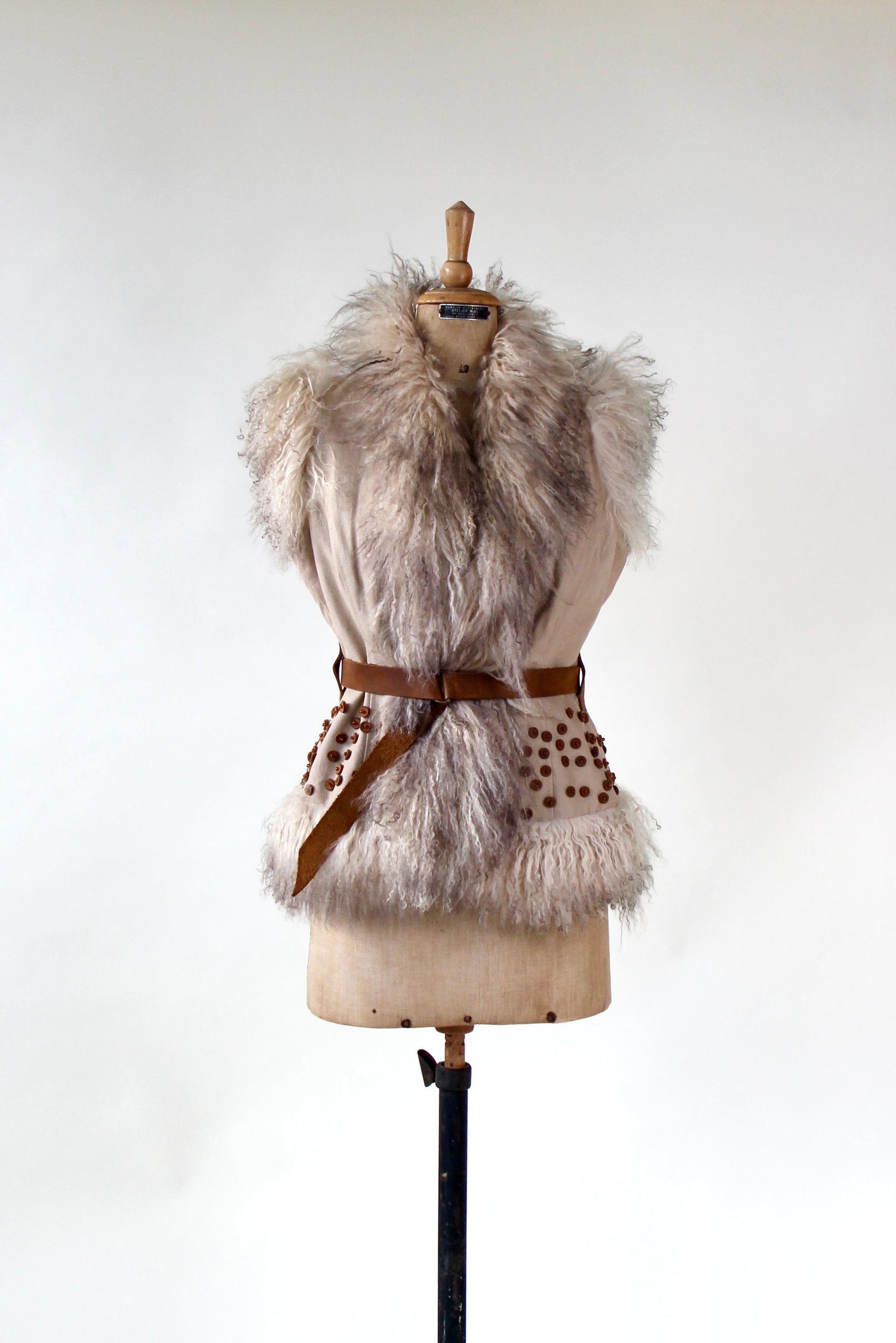 Vintage Vest with Mongolian Lamb Fur // Size S