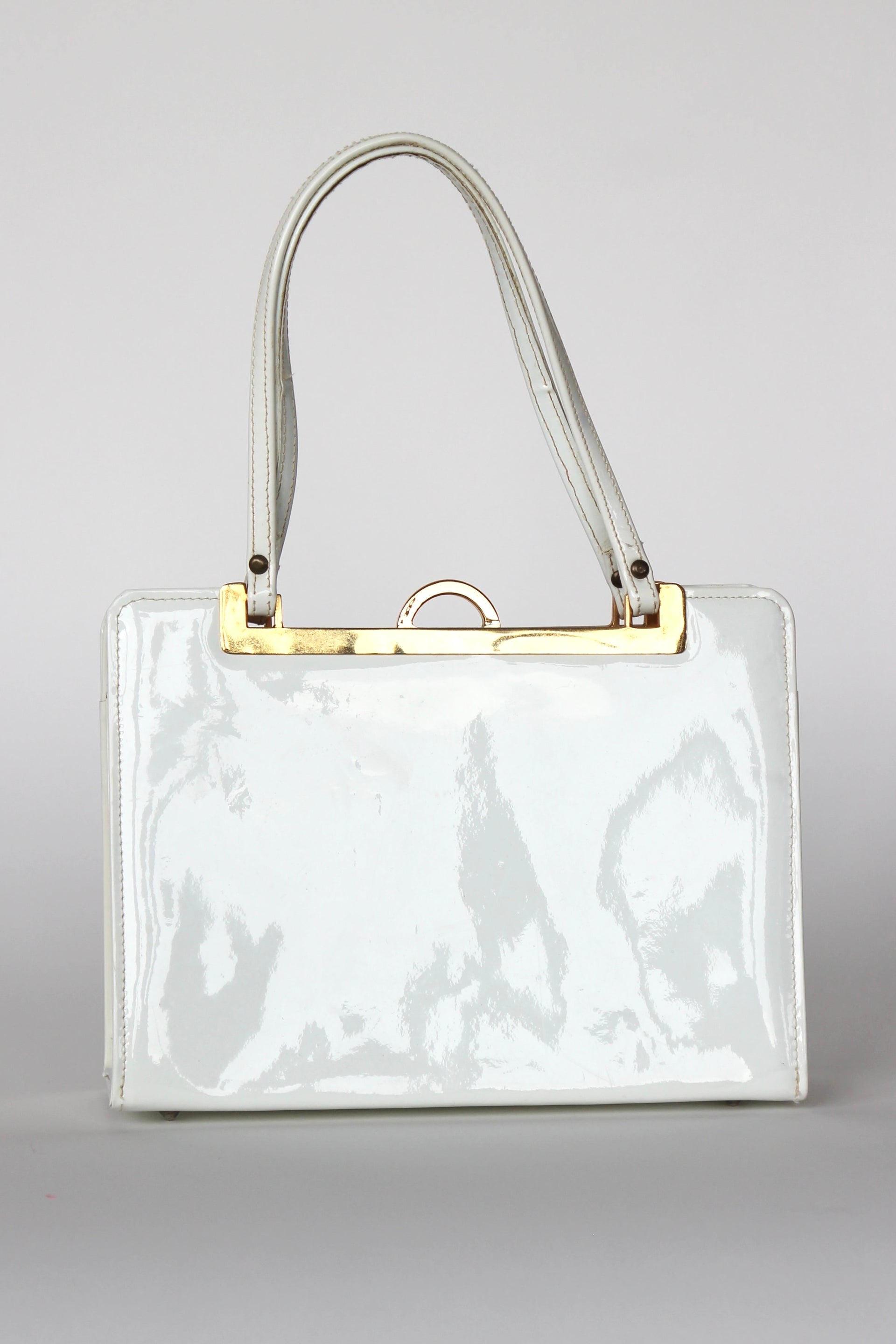 1960s Vintage White Patent Leather Top Handle Bag/Purse