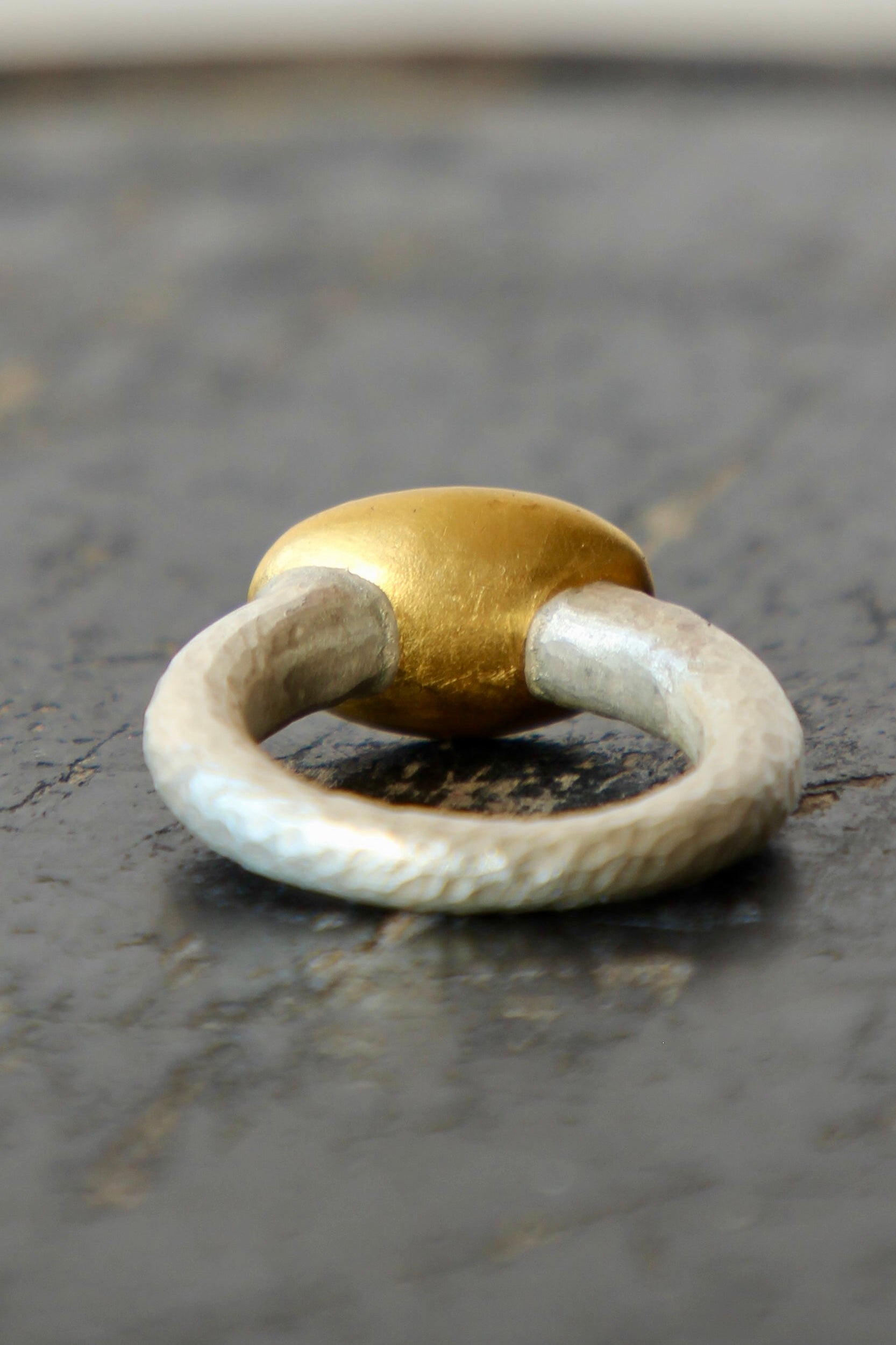 Handmade Iolite Cup Ring // Poppy Dandiya Ring // Hammered Sterling Silver // 24K Filled Gold // Size 55