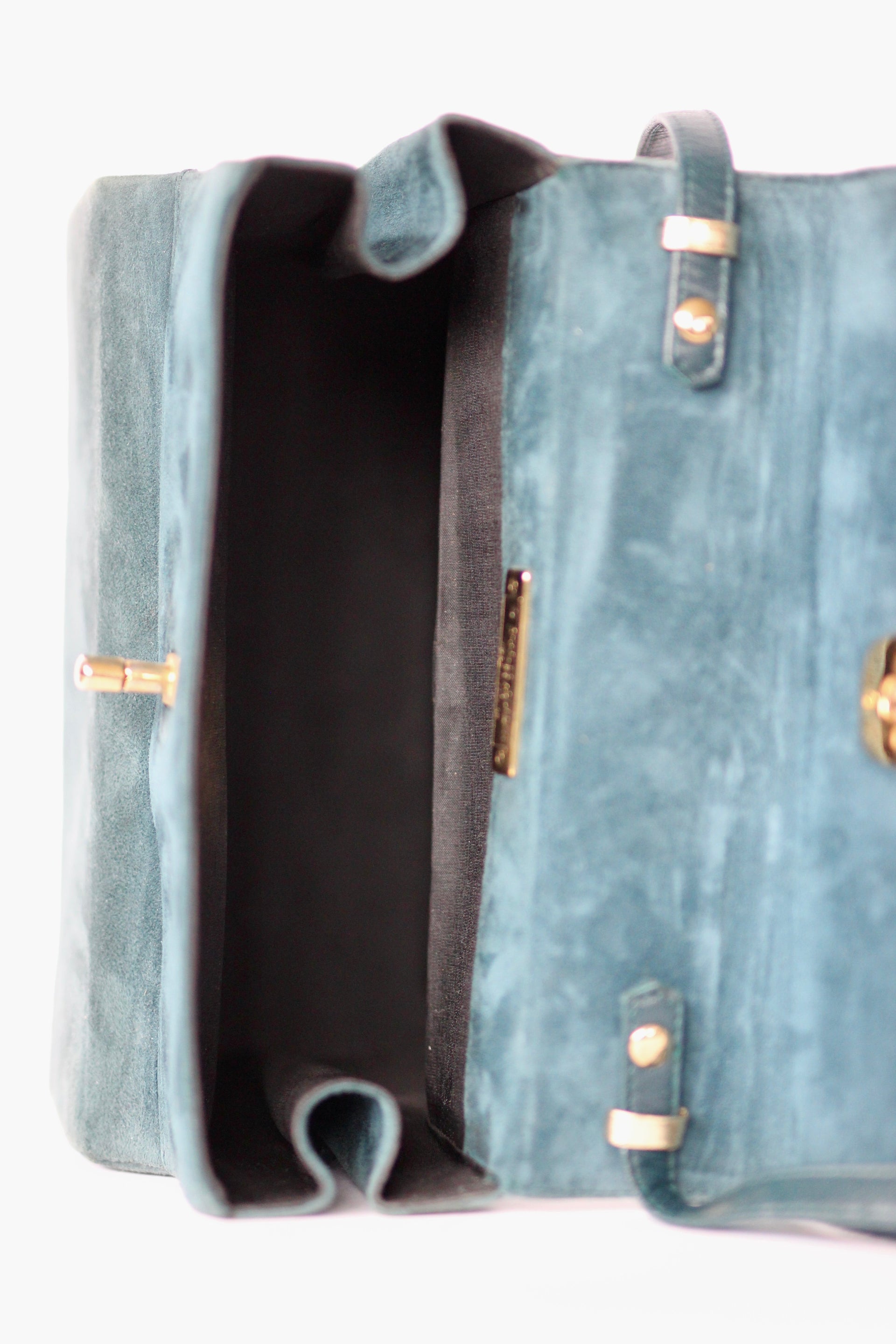 Vintage Charles Jourdan, Paris Dusty Blue Suede Leather Tophandle/Shoulder Bag