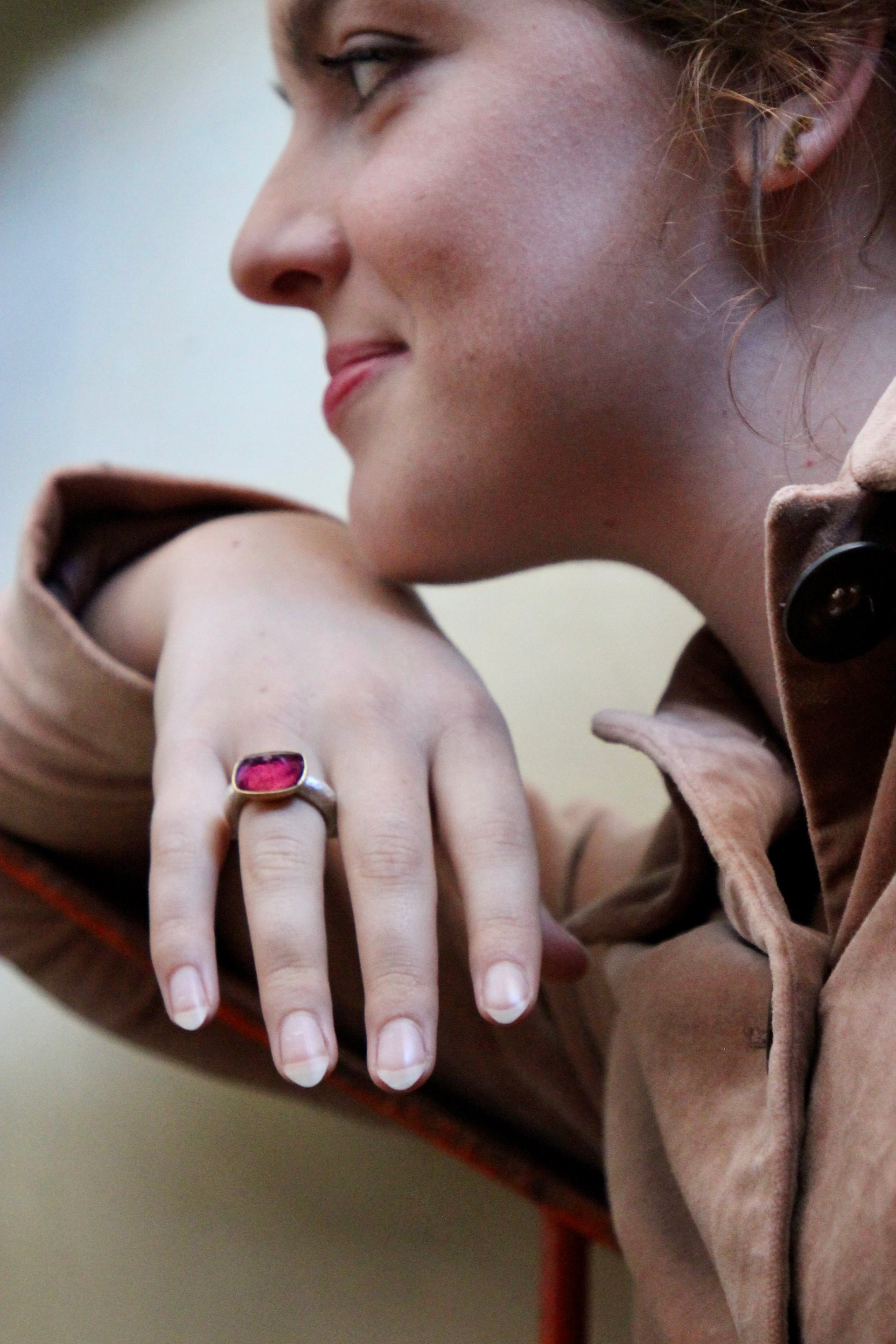 Handmade Tourmaline Cup Ring // Poppy Dandiya Ring // Hammered Sterling Silver // 24K Filled Gold // Size 55