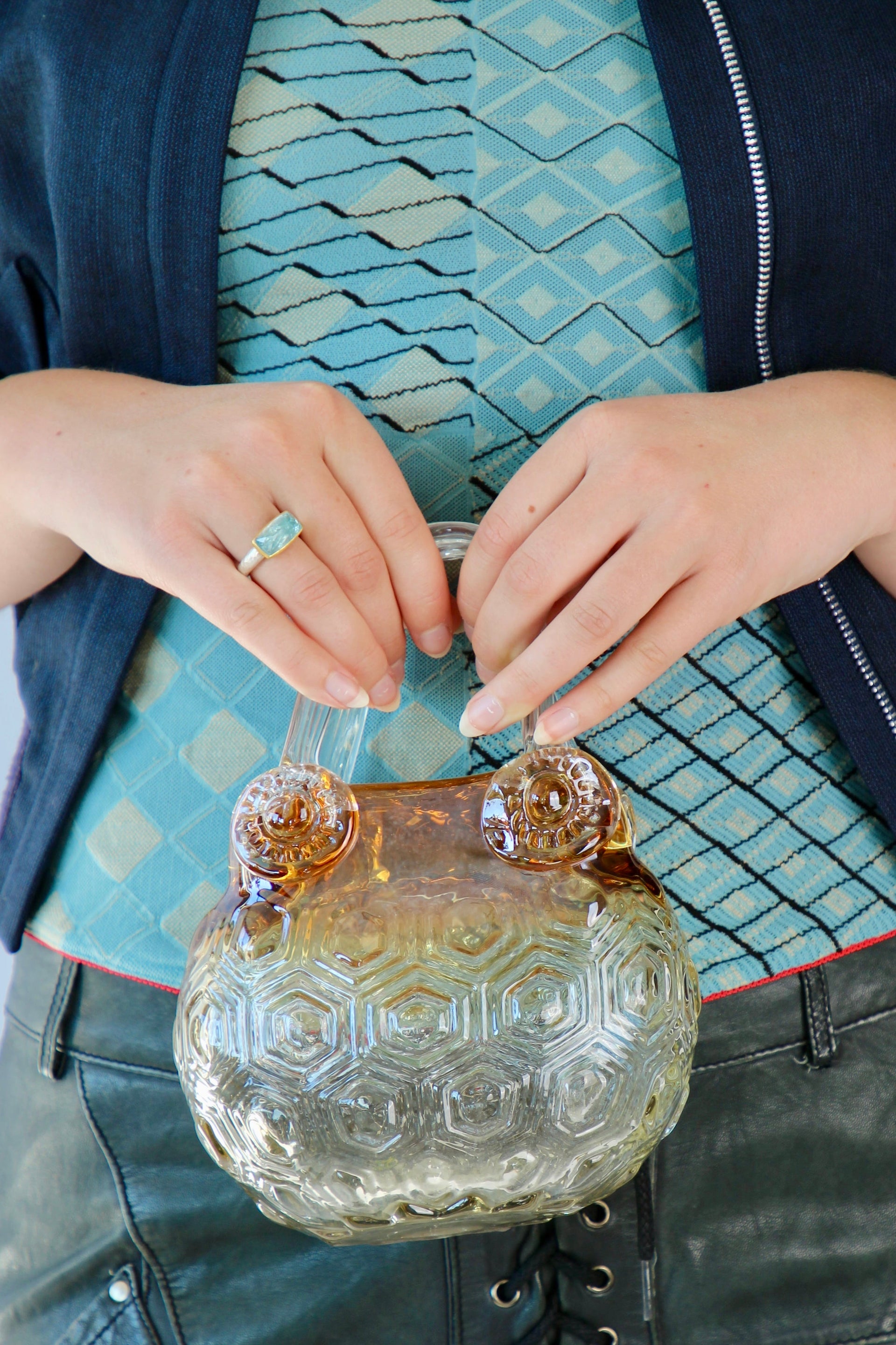 Handmade Aquamarine Cup Ring // Poppy Dandiya // Hammered Sterling Silver // 24K Filled Gold // Size 54