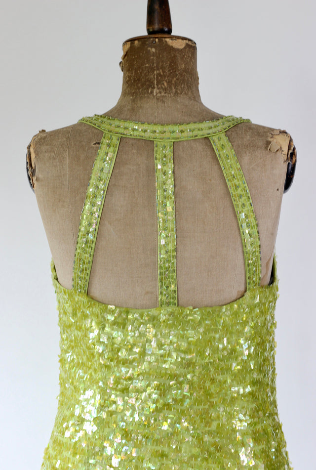 1960s Italian Lime Green Pistachio Sequin Dress//Size L