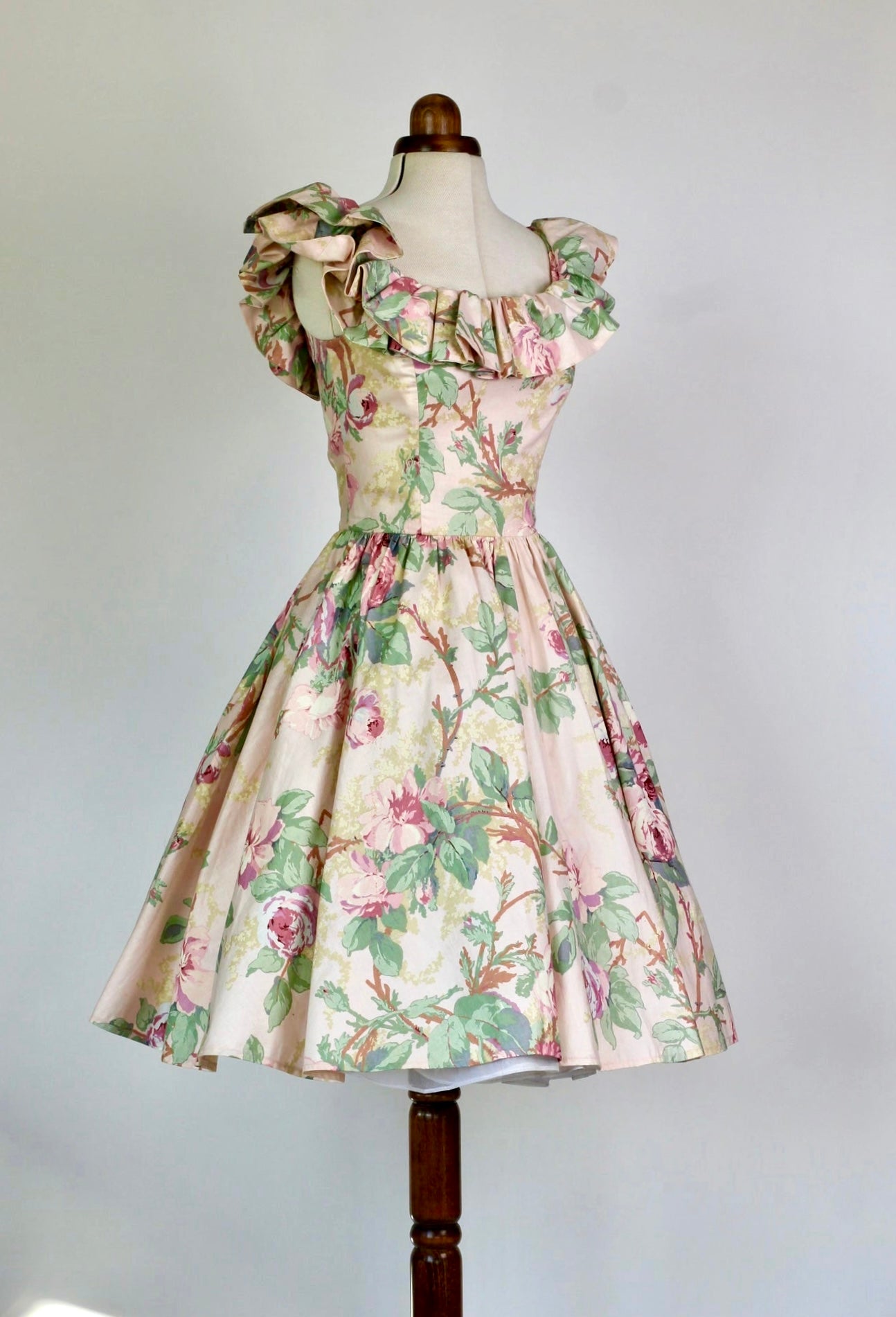 1980s Vintage Sleeveless Floral Dress//Corsage Top//Size S