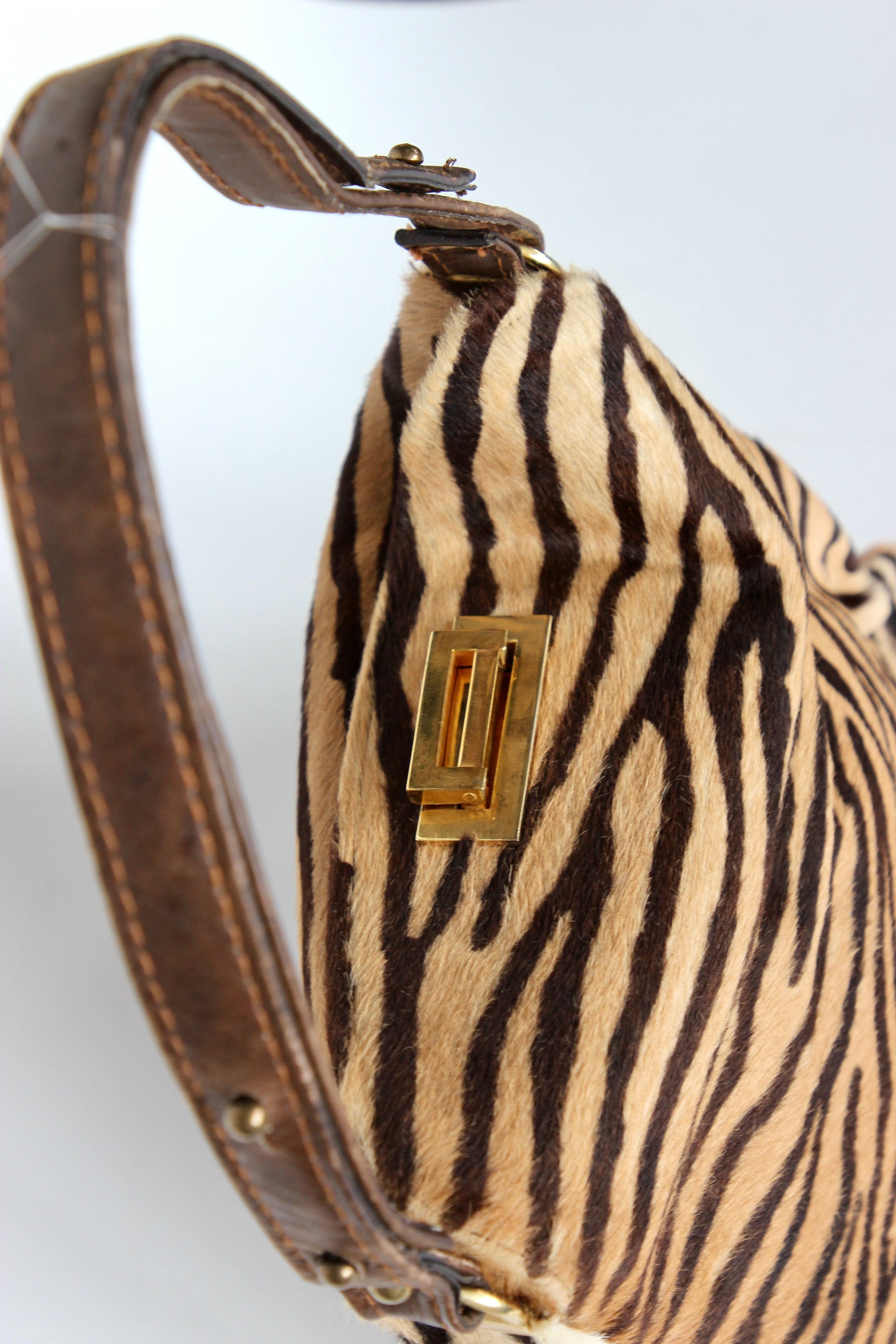 1960s Brown Fur Top Handle Bag with Tiger Pattern // Danish Design
