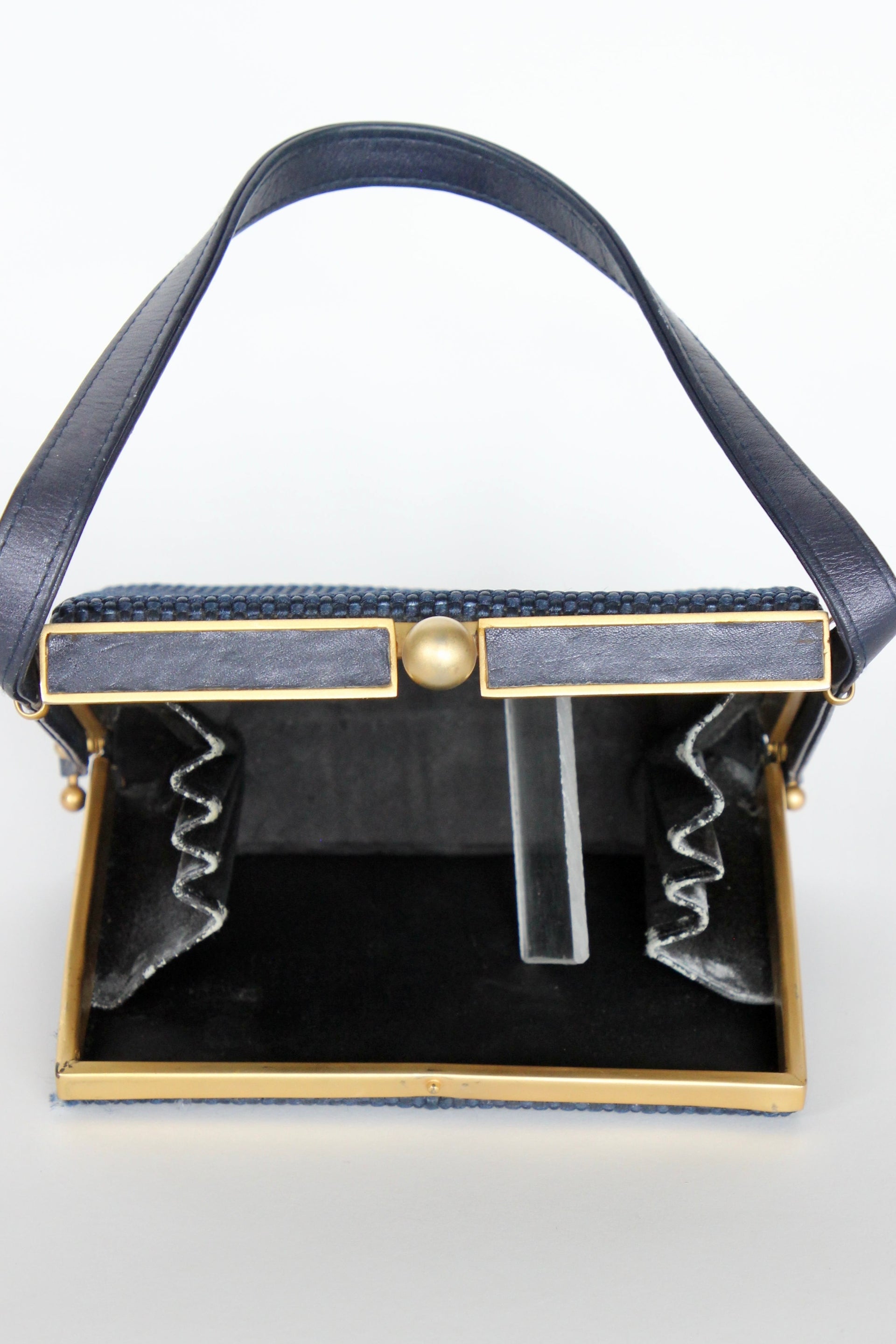 1950s 1960s Vintage Navy Blue Vinyl Top Handle Bag/Purse