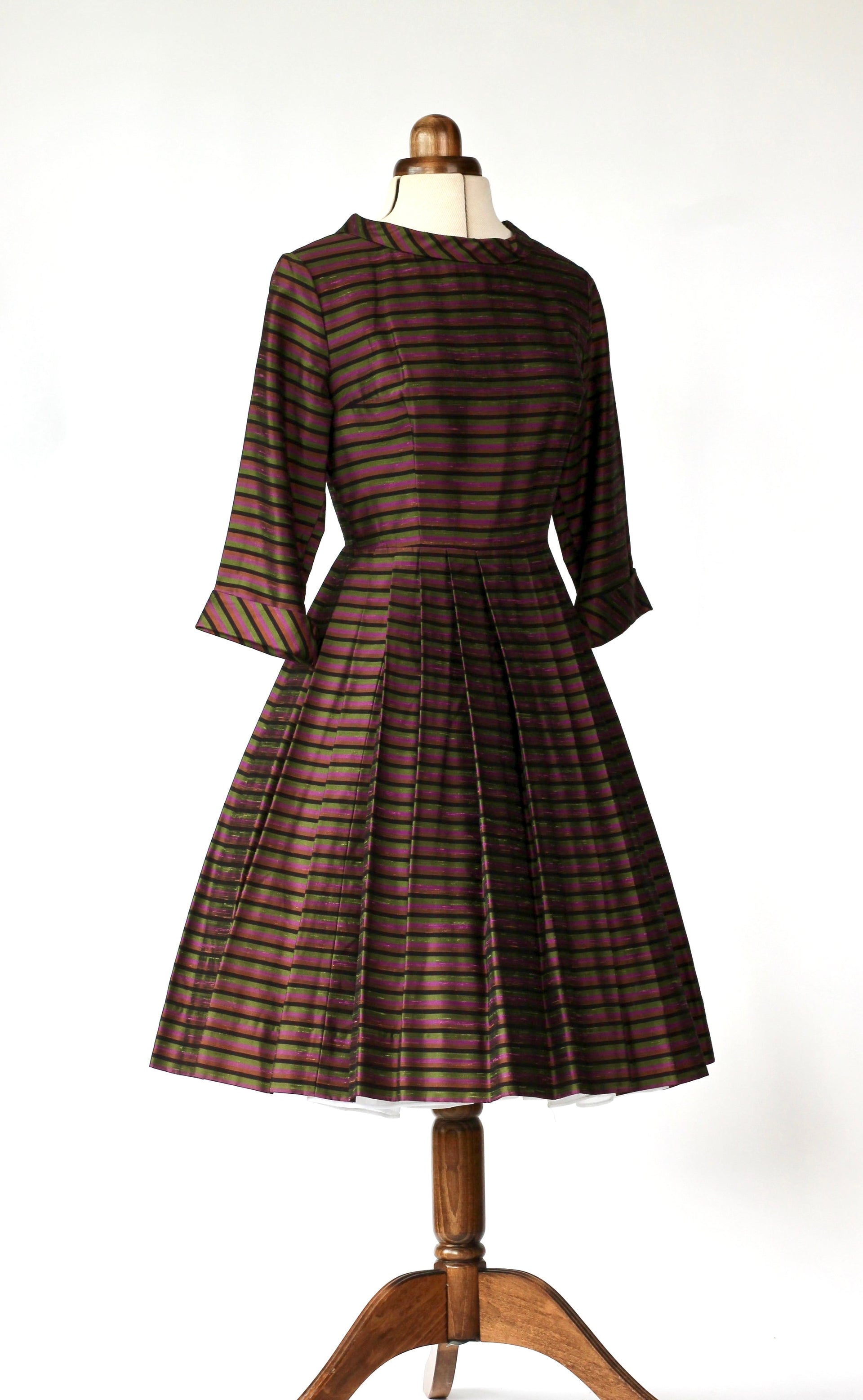 1950s 1960s Silk Dress with Pleats//Size S