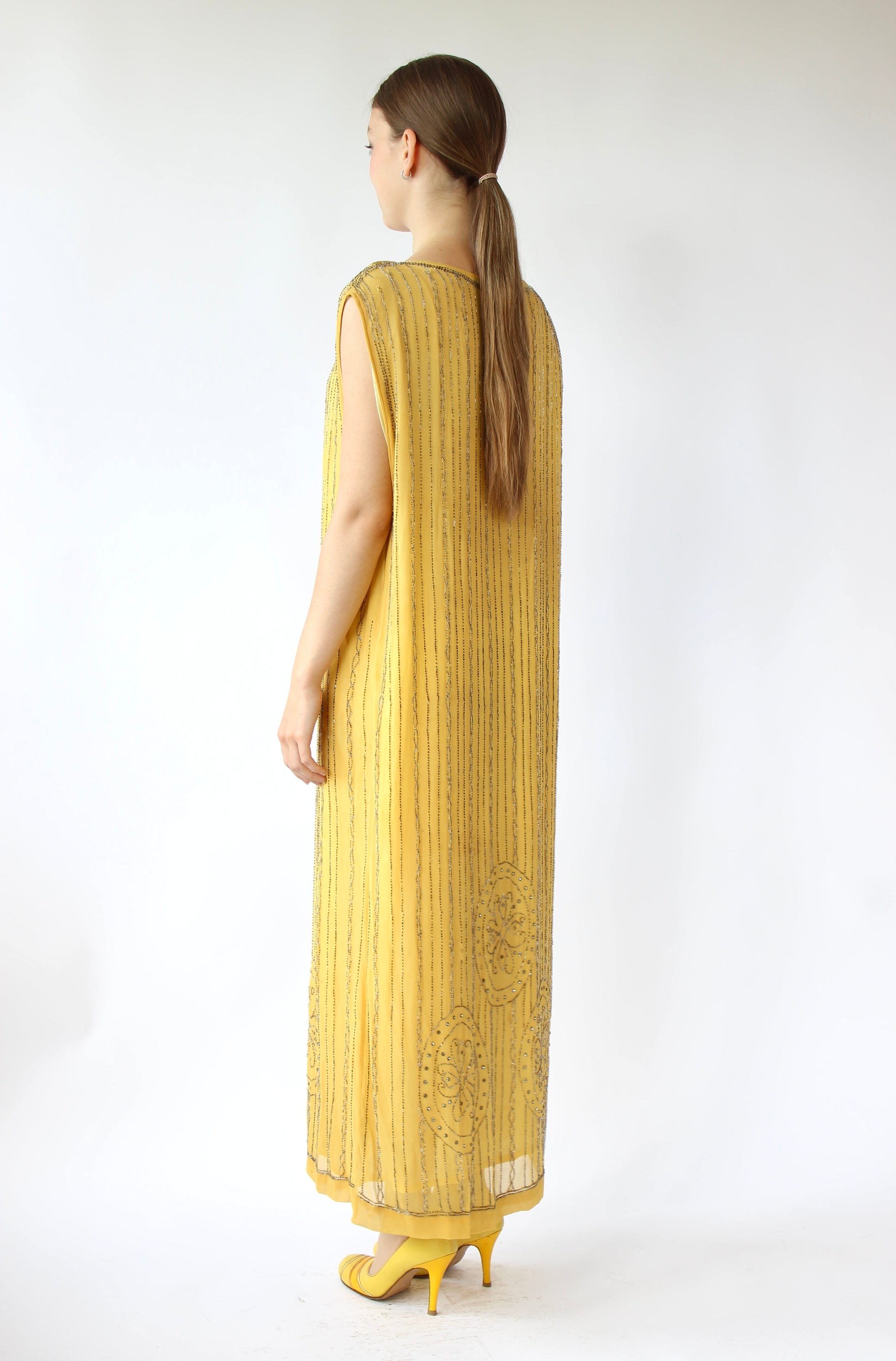 1920s Vintage Yellow Silk flapper Dress // Size S/M