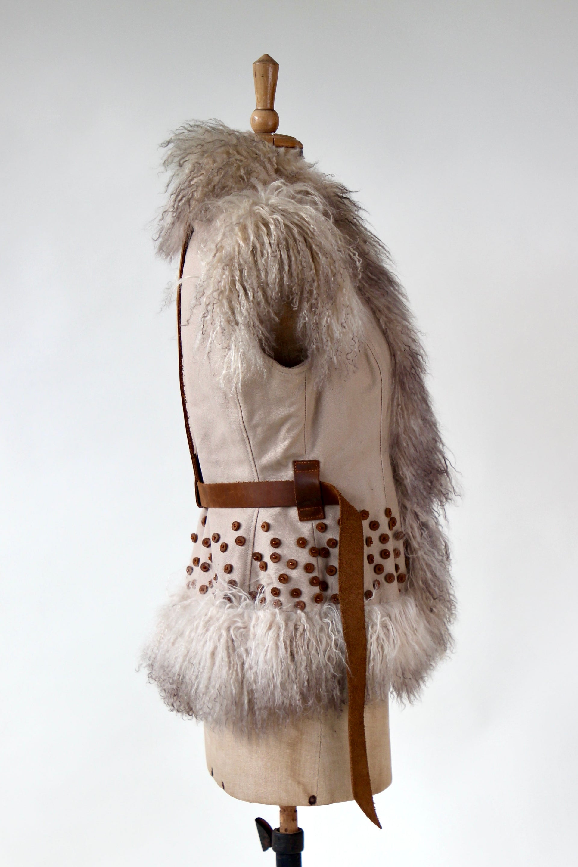 Vintage Vest with Mongolian Lamb Fur // Size S