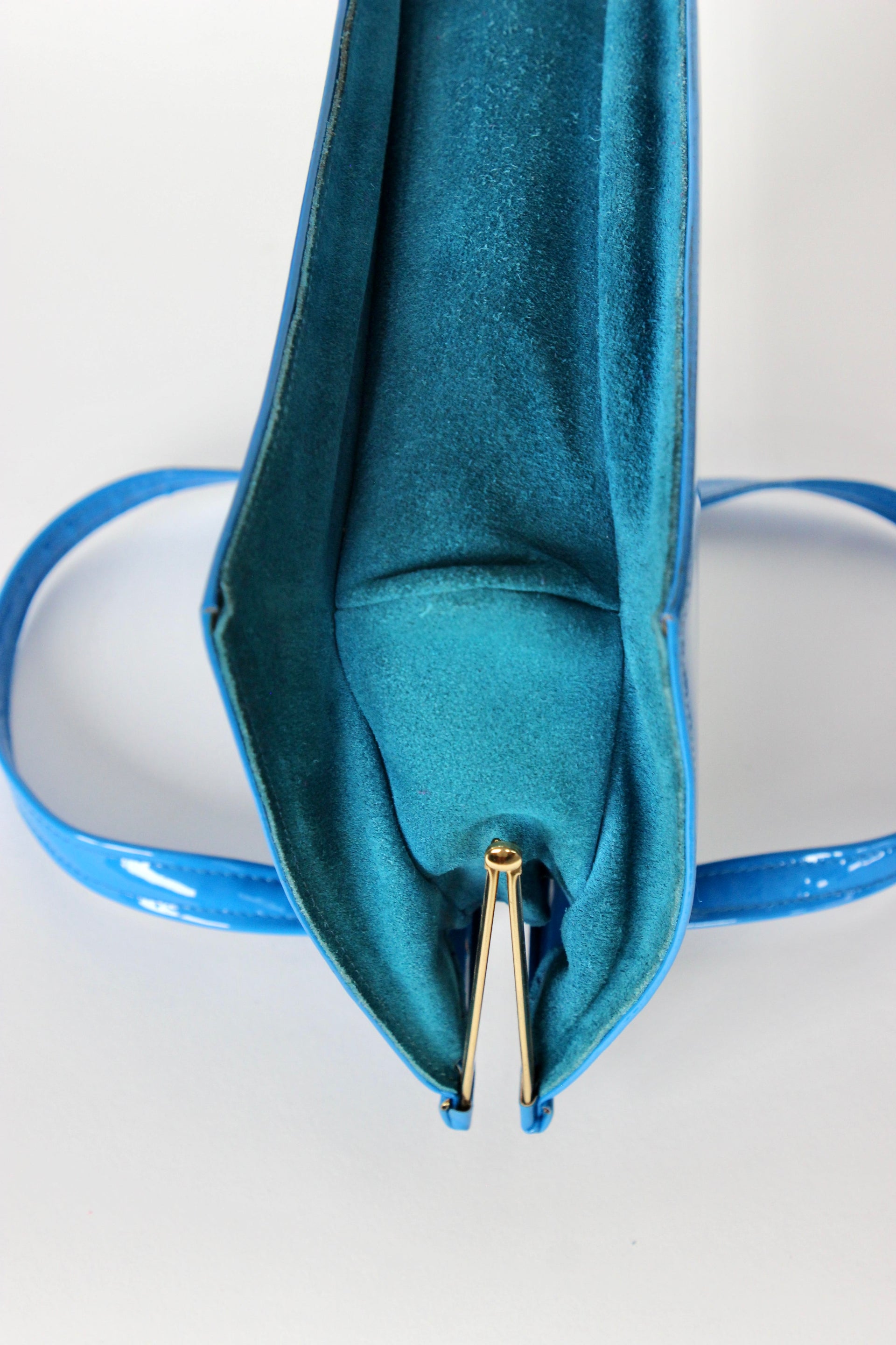 1960s 1970s Vintage Blue Suede and Patent Vinyl Purse Top Handle Bag/Purse