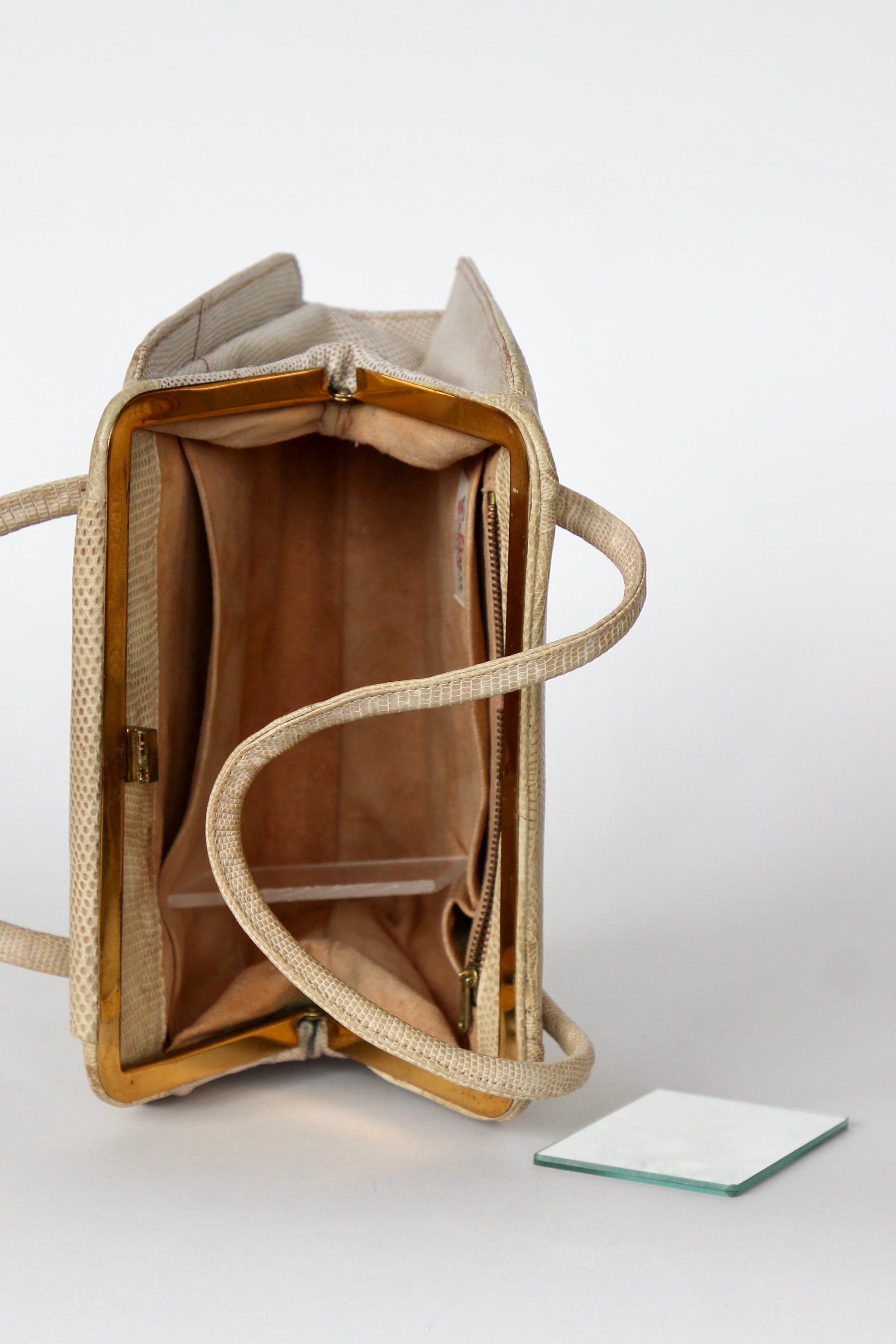 1950s Vintage Beige Lizard Leather Top Handle Bag/Purse