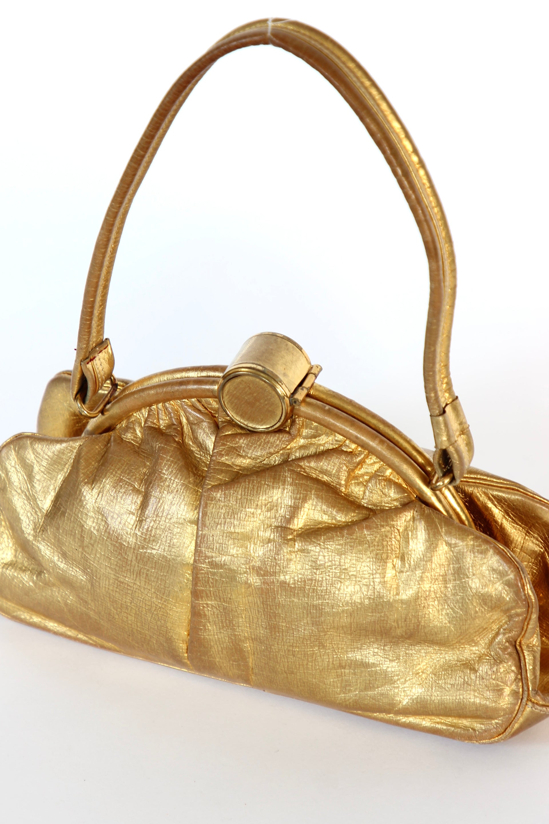 1950s 1960s Vintage Golden Leather Top handle Bag/Purse