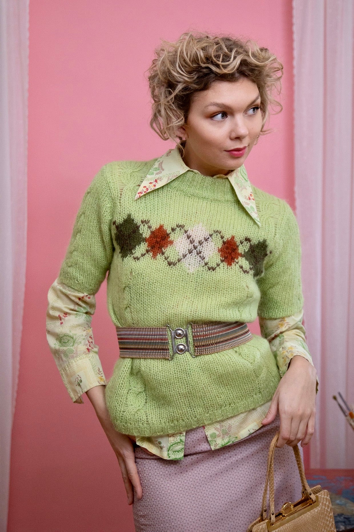 Y2K Vintage Bright Green Wool Knit Top // Japanese Design // Size S/M