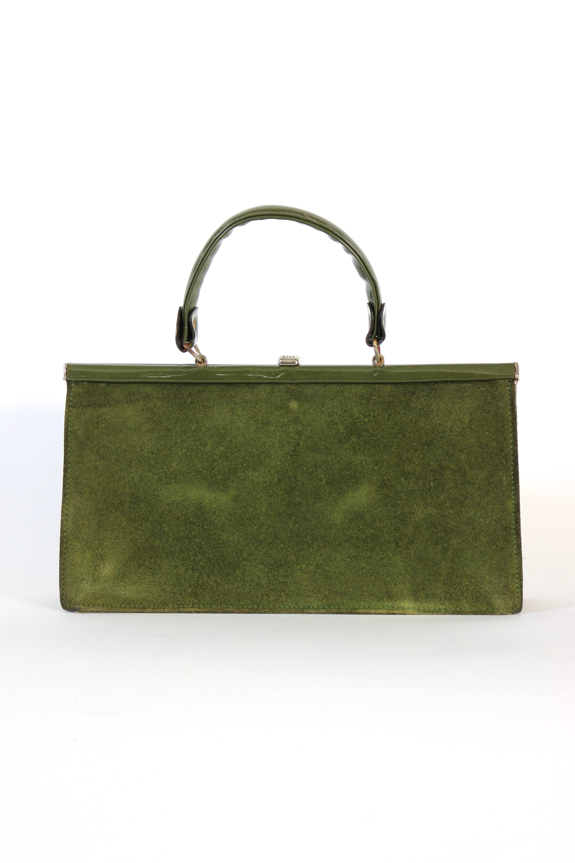 1960s Vintage Green Suede and Vinyl Top Handle Bag