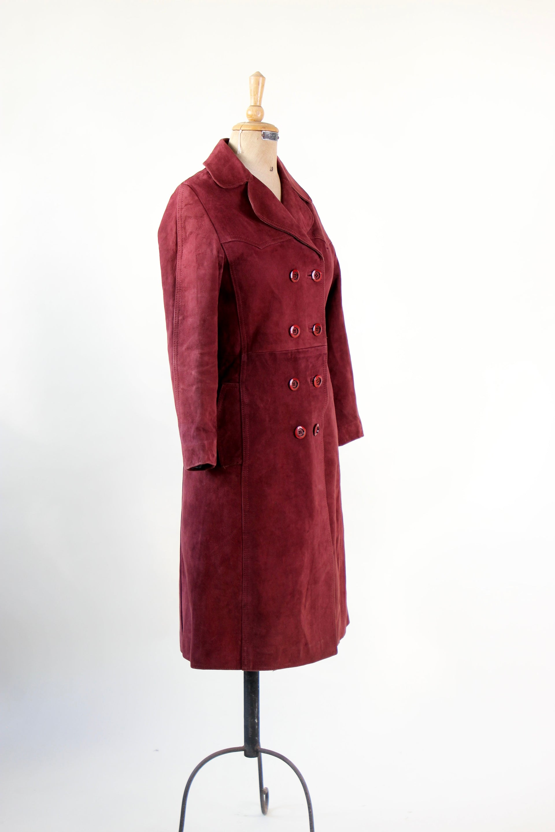 1960s Vintage Burgundy Suede Leather Coat // Size M
