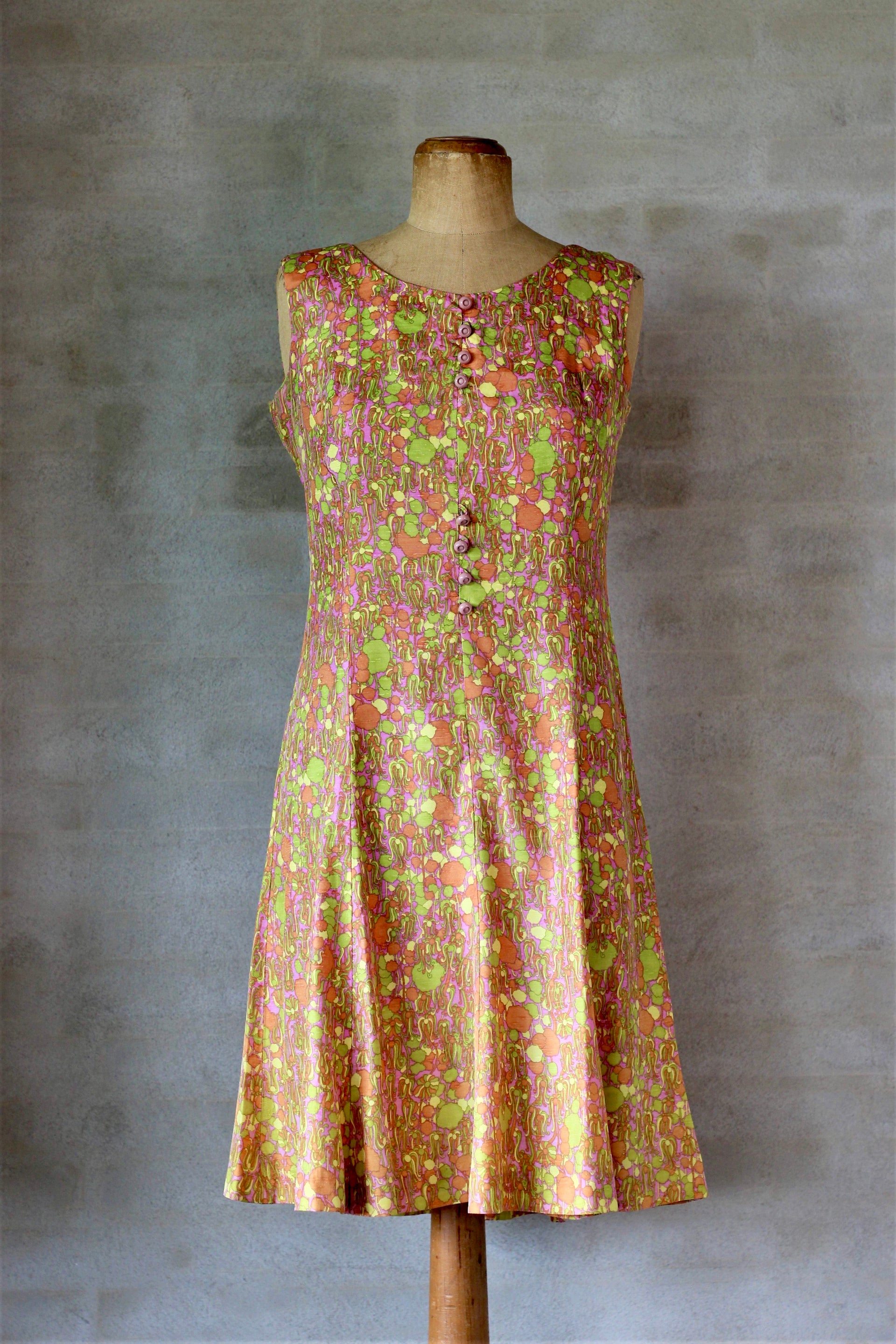 1970s Short Dress in Bright Colors//Size M