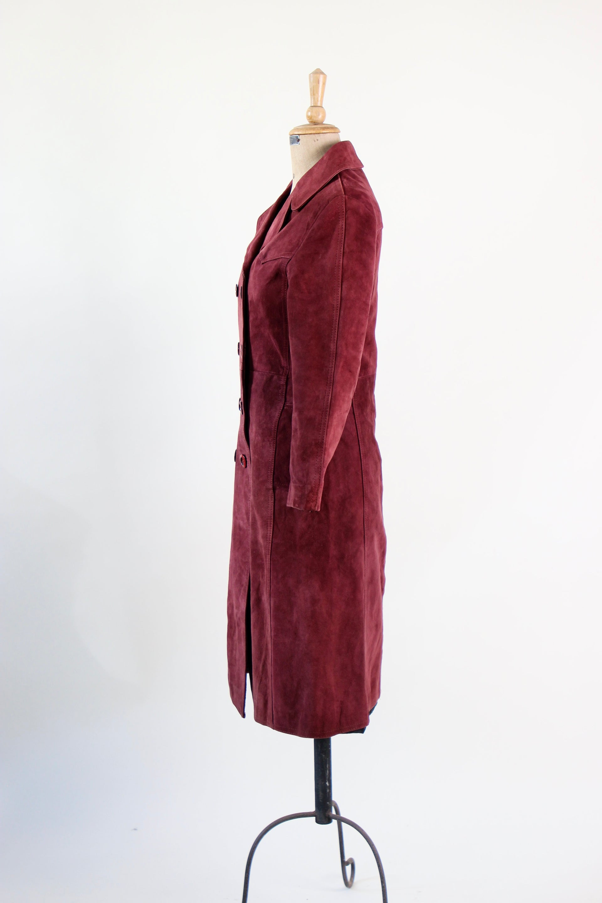 1960s Vintage Burgundy Suede Leather Coat // Size M
