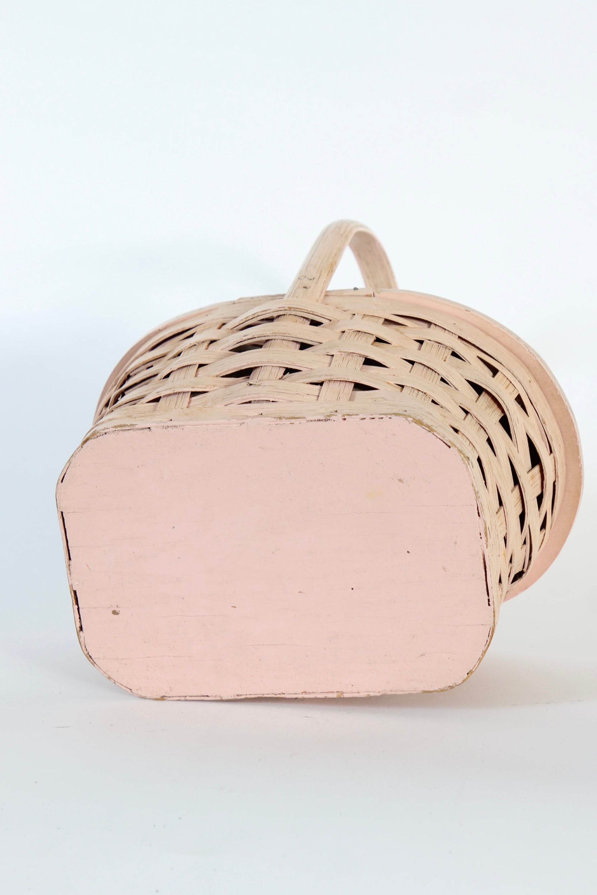 1950s Vintage Rose Woven Wood Basket Bag Purse