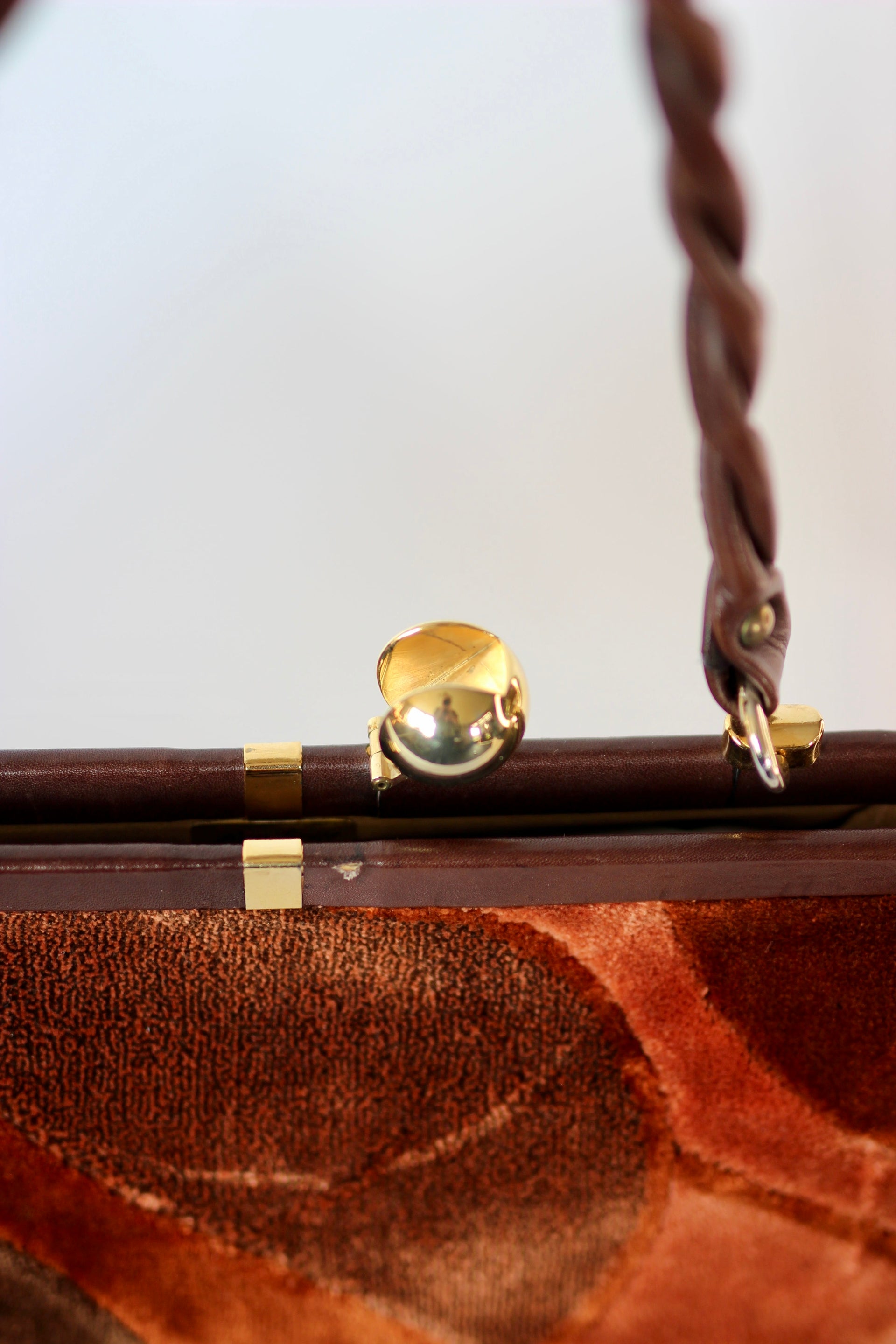 1960s Velvet and Leather Handbag//Danish Design