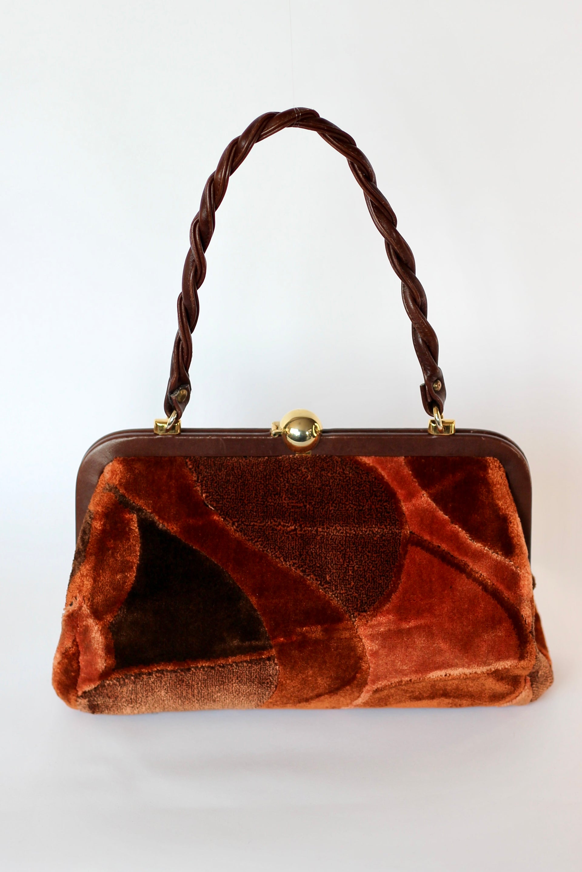 1960s Velvet and Leather Handbag//Danish Design
