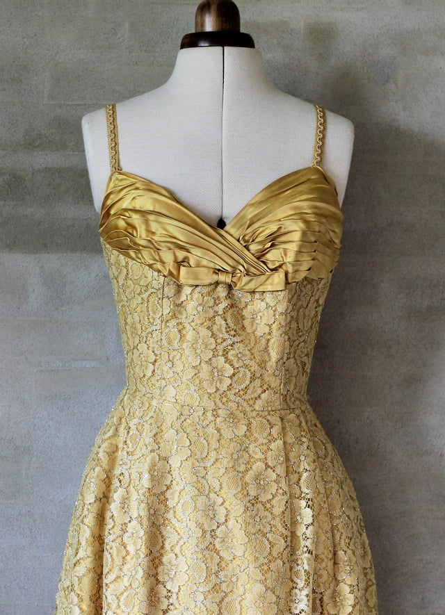 1950s Yellow Lace Dress
