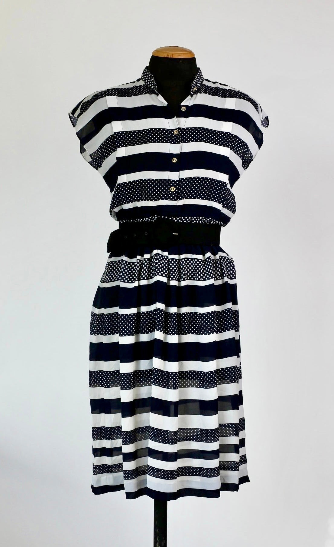 Vintage White and Navy Blue Dress//Size L