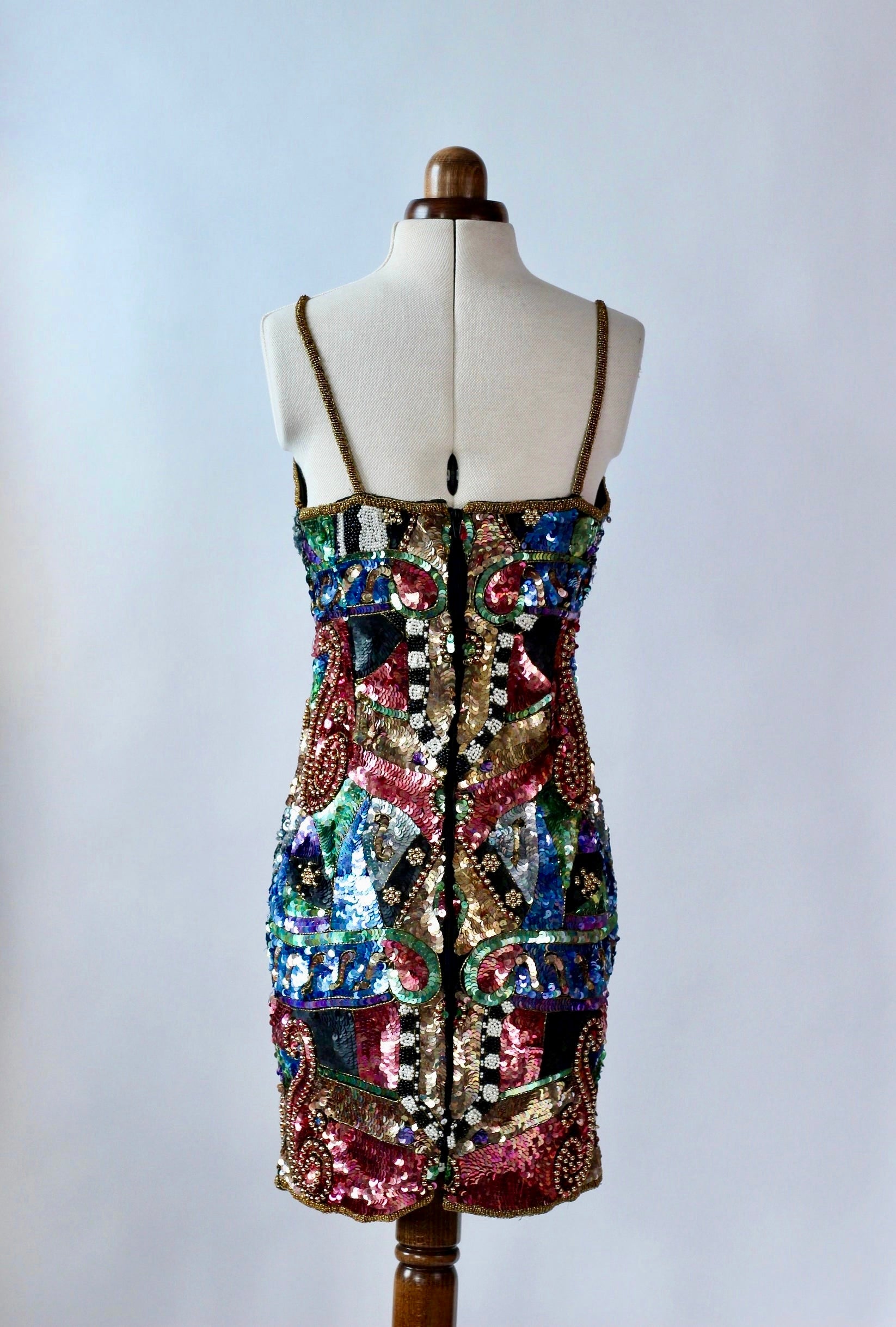 1980s Beaded Sequin Party Dress//Size XS