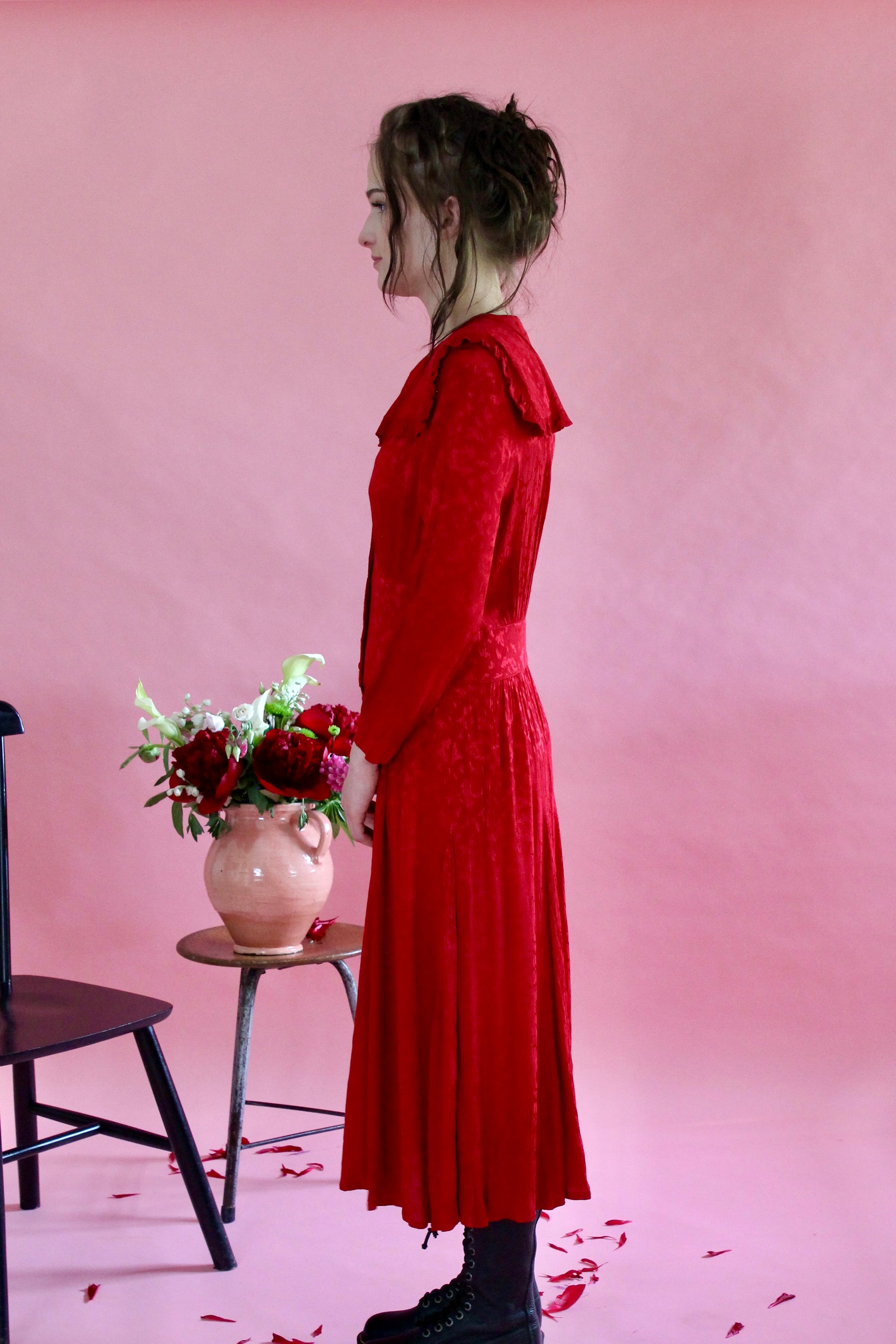 1980s Vintage Long Red Dress // Swedish Design // Size M