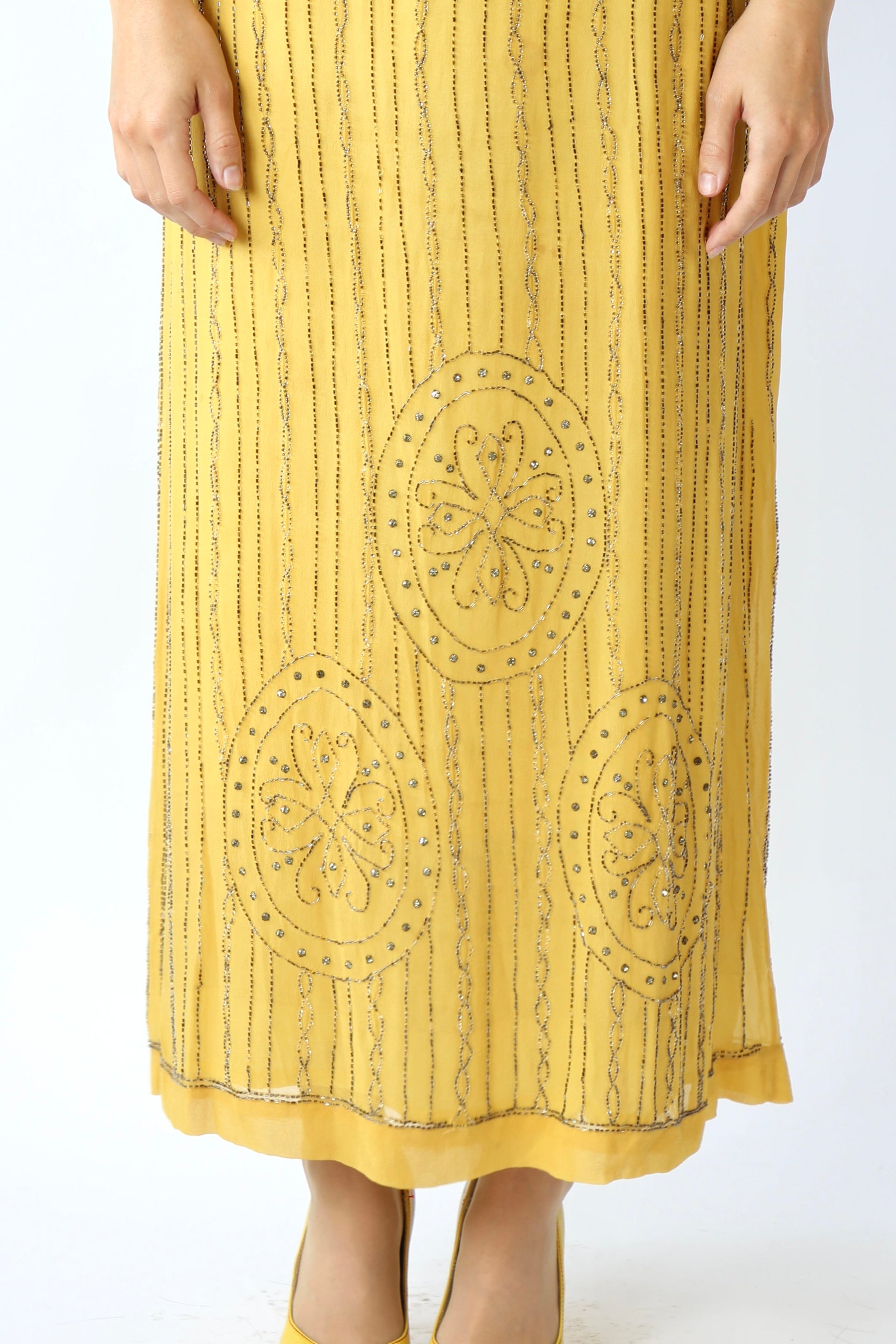 1920s Vintage Yellow Silk flapper Dress // Size S/M